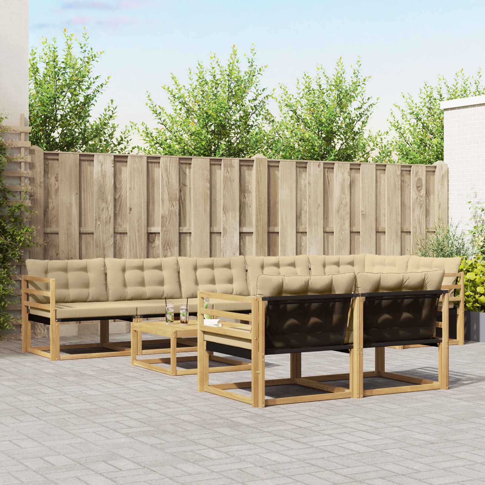 Outdoor-Sofagarnitur 9 pcs Weiß und Beige 79 x 79 x 37 cm