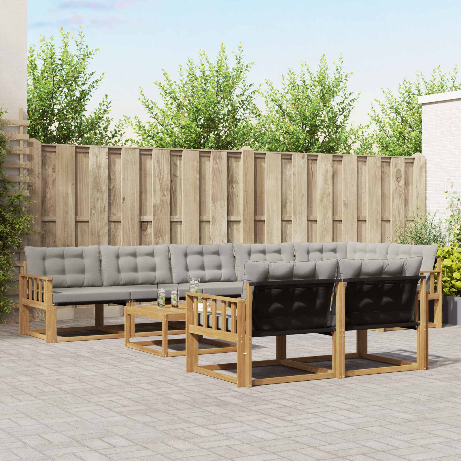 Outdoor-Sofagarnitur 9 pcs Weiß und Hellgrau 79 x 79 x 37 cm