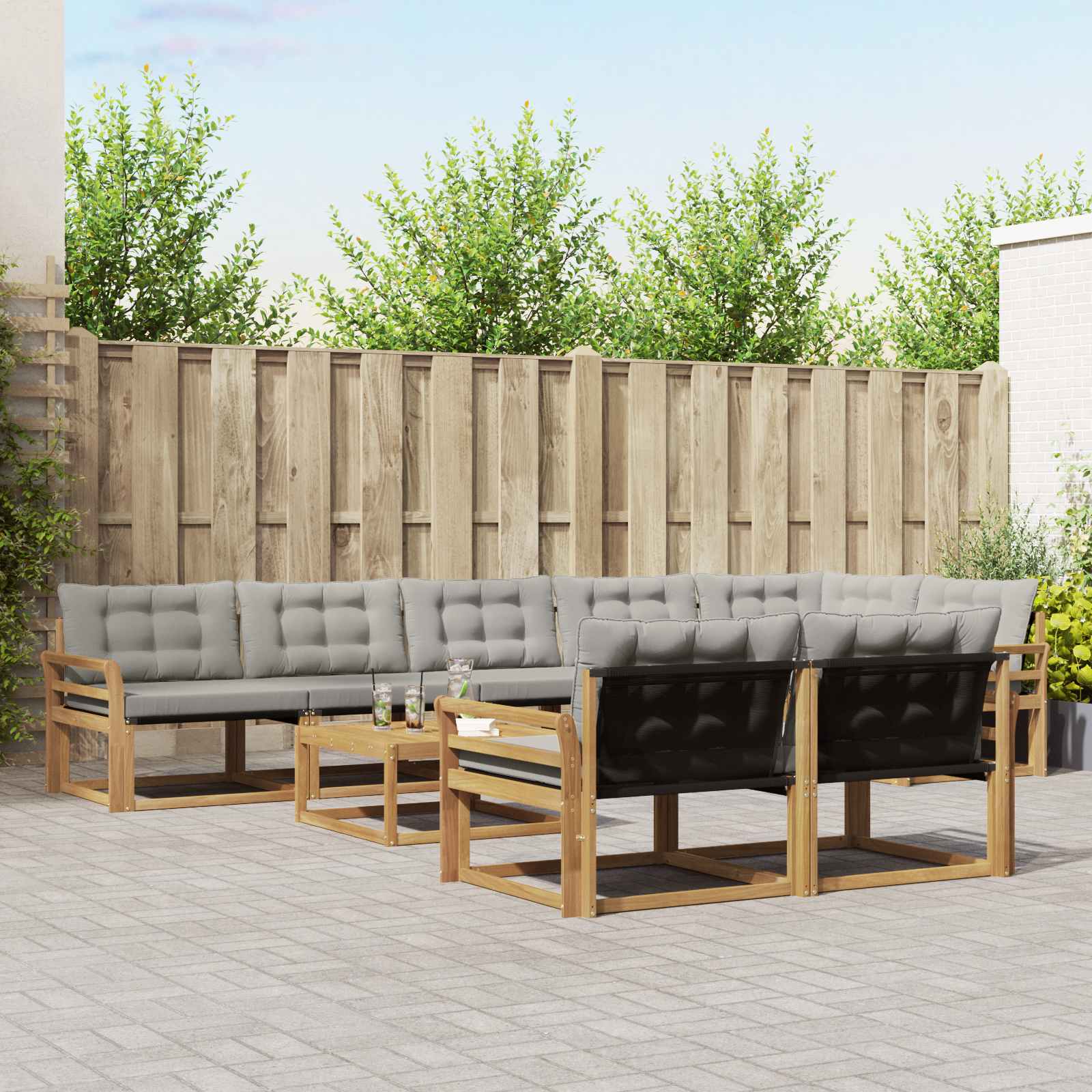 Outdoor-Sofagarnitur 9 pcs Weiß und Hellgrau 79 x 79 x 37 cm