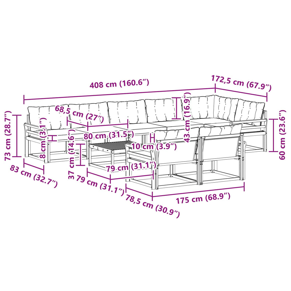 Outdoor-Sofagarnitur 9 pcs Weiß und Beige 79 x 79 x 37 cm