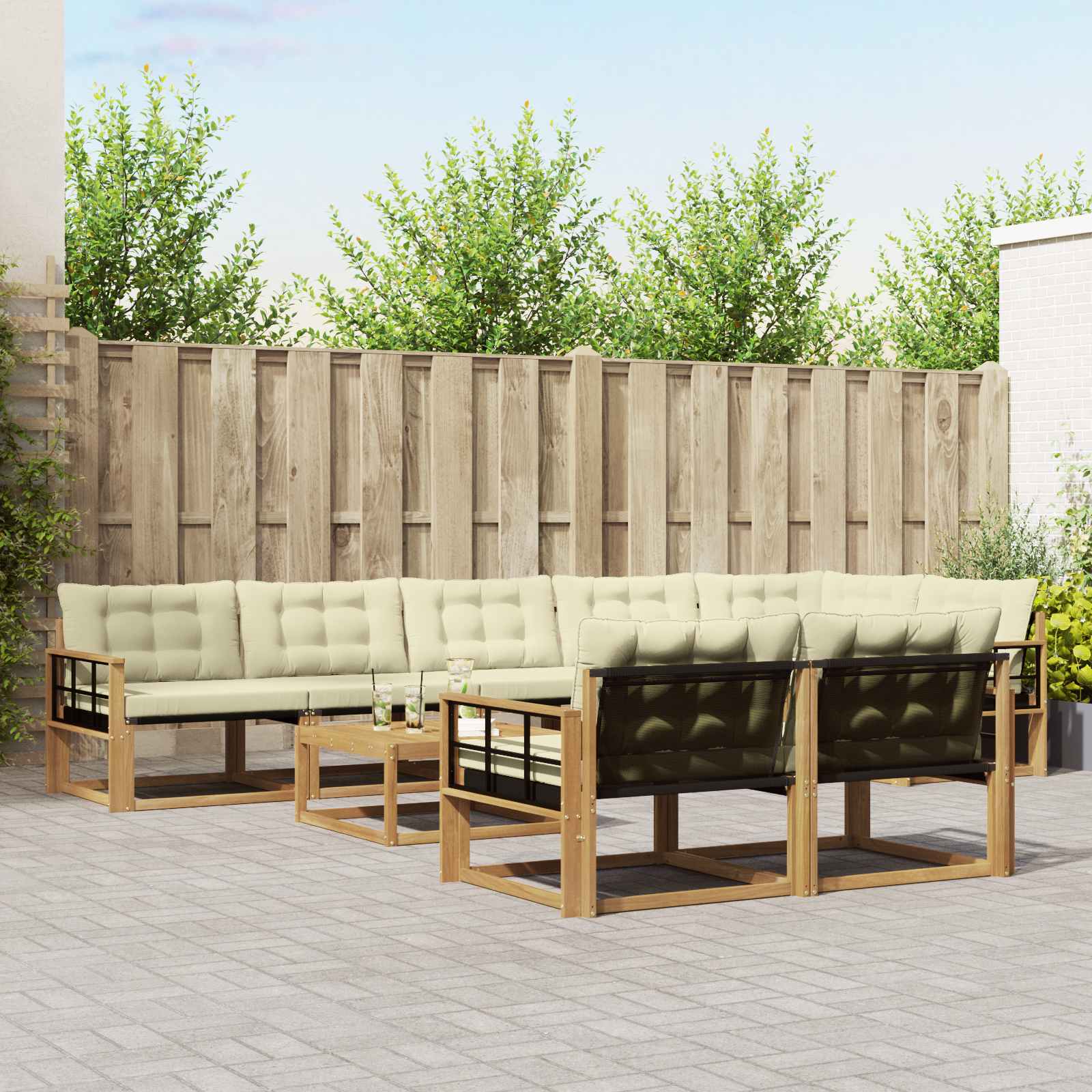 Outdoor-Sofagarnitur 9 pcs Weiß und Creme 79 x 79 x 37 cm