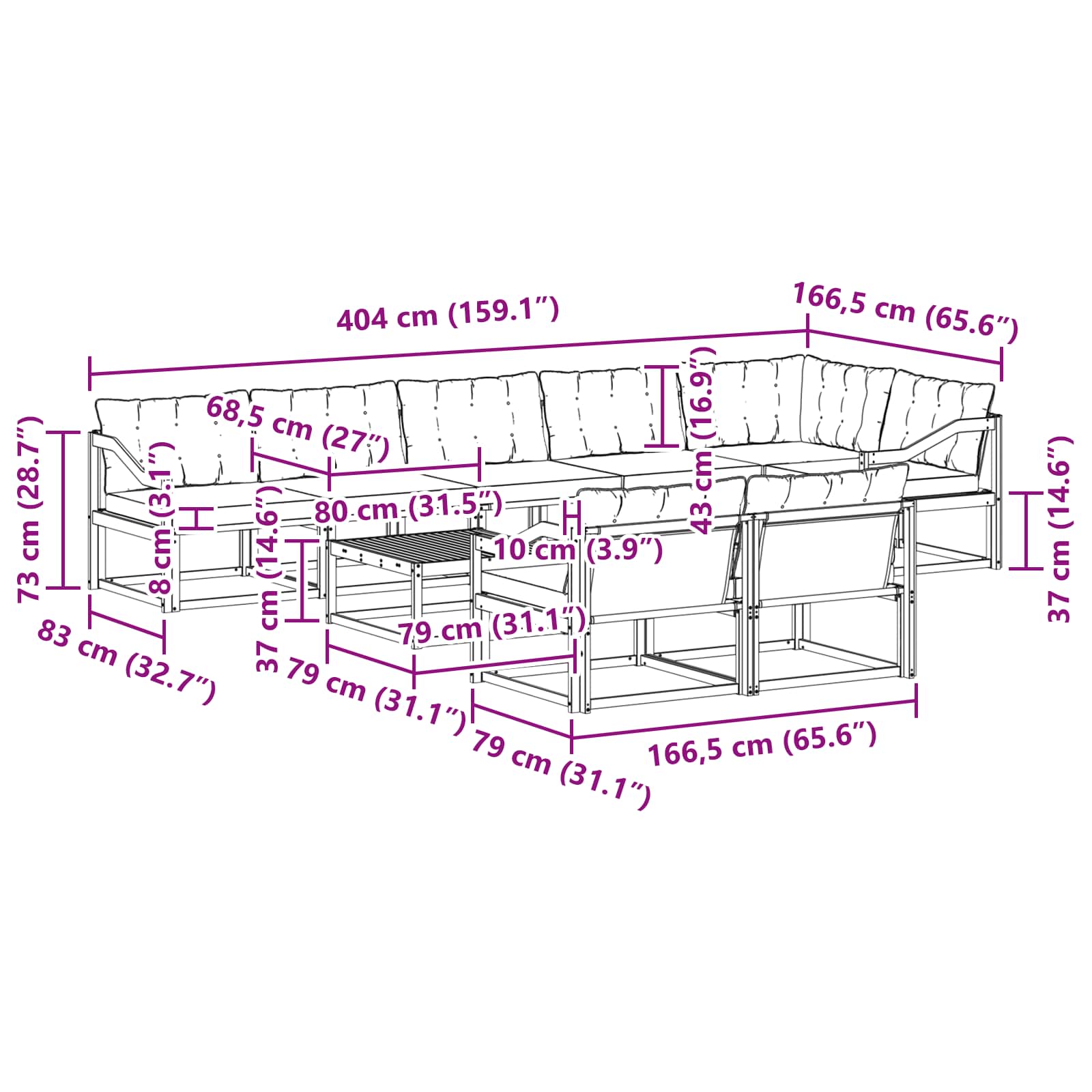Outdoor-Sofagarnitur 9 pcs Weiß und Creme 79 x 79 x 37 cm