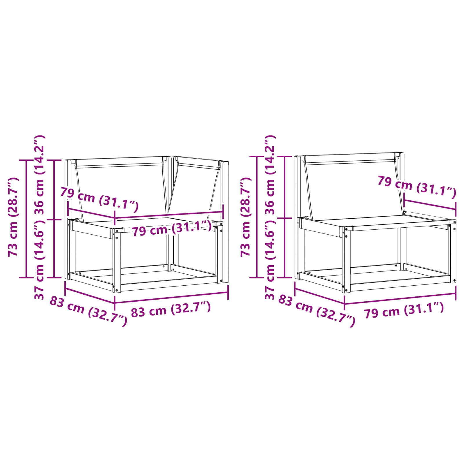 Outdoor-Sofagarnitur 9 pcs Weiß und Schwarz 79 x 79 x 37 cm