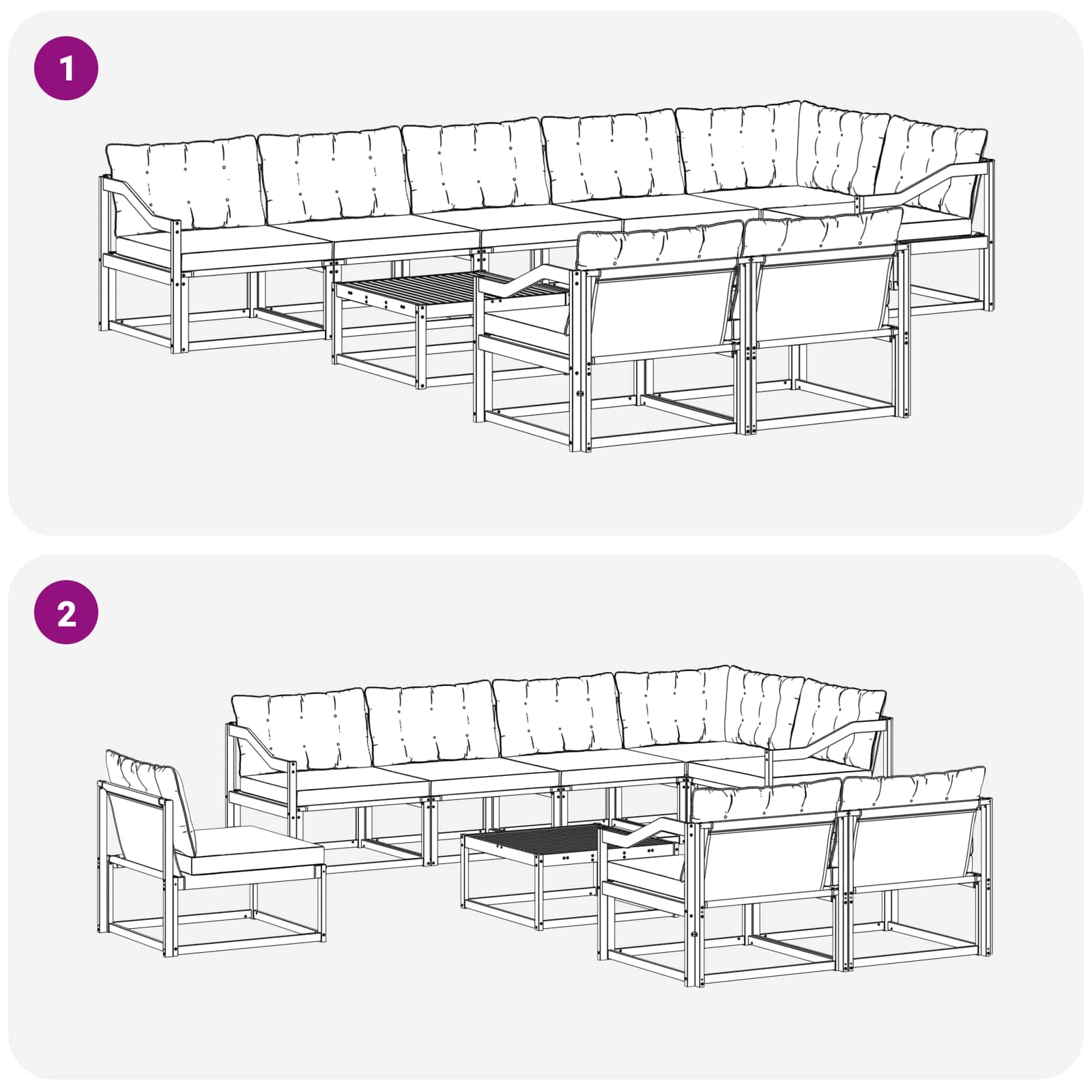 Outdoor-Sofagarnitur 9 pcs Weiß und Schwarz 79 x 79 x 37 cm