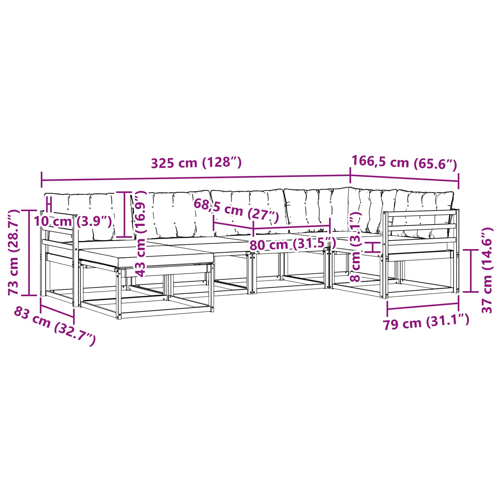 Outdoor-Sofagarnitur mit Kissen 6 pcs Weiß und Creme