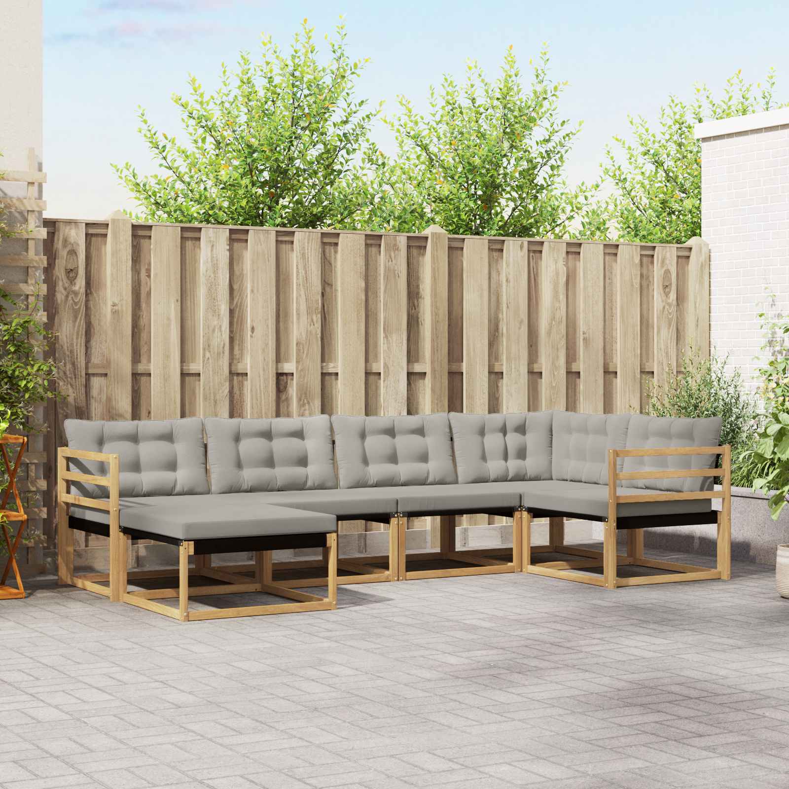 Outdoor-Sofagarnitur 6 pcs Weiß und Hellgrau