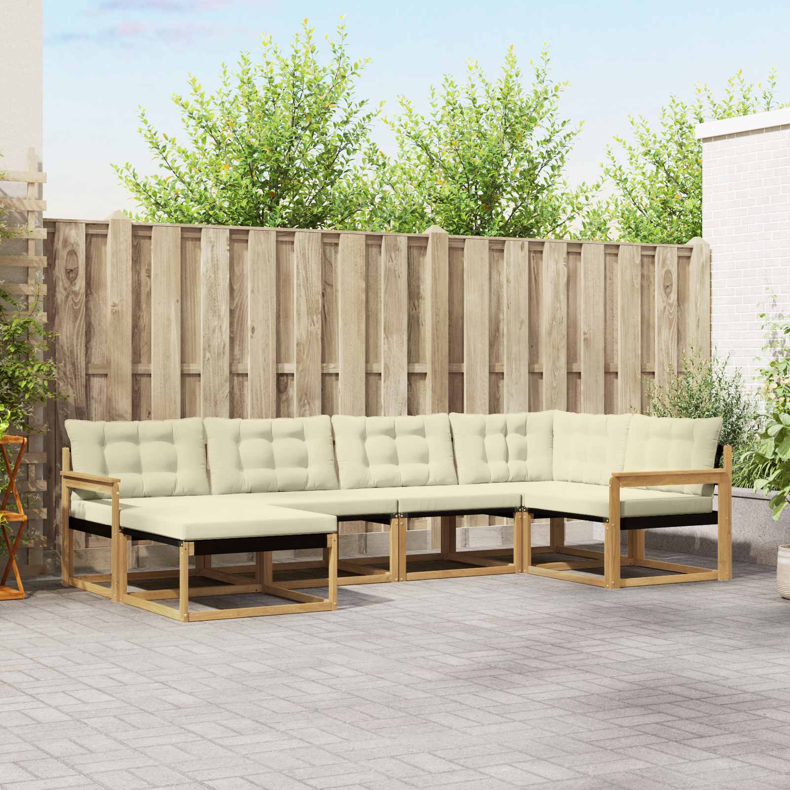 Outdoor-Sofagarnitur mit Kissen 6 pcs Weiß und Creme