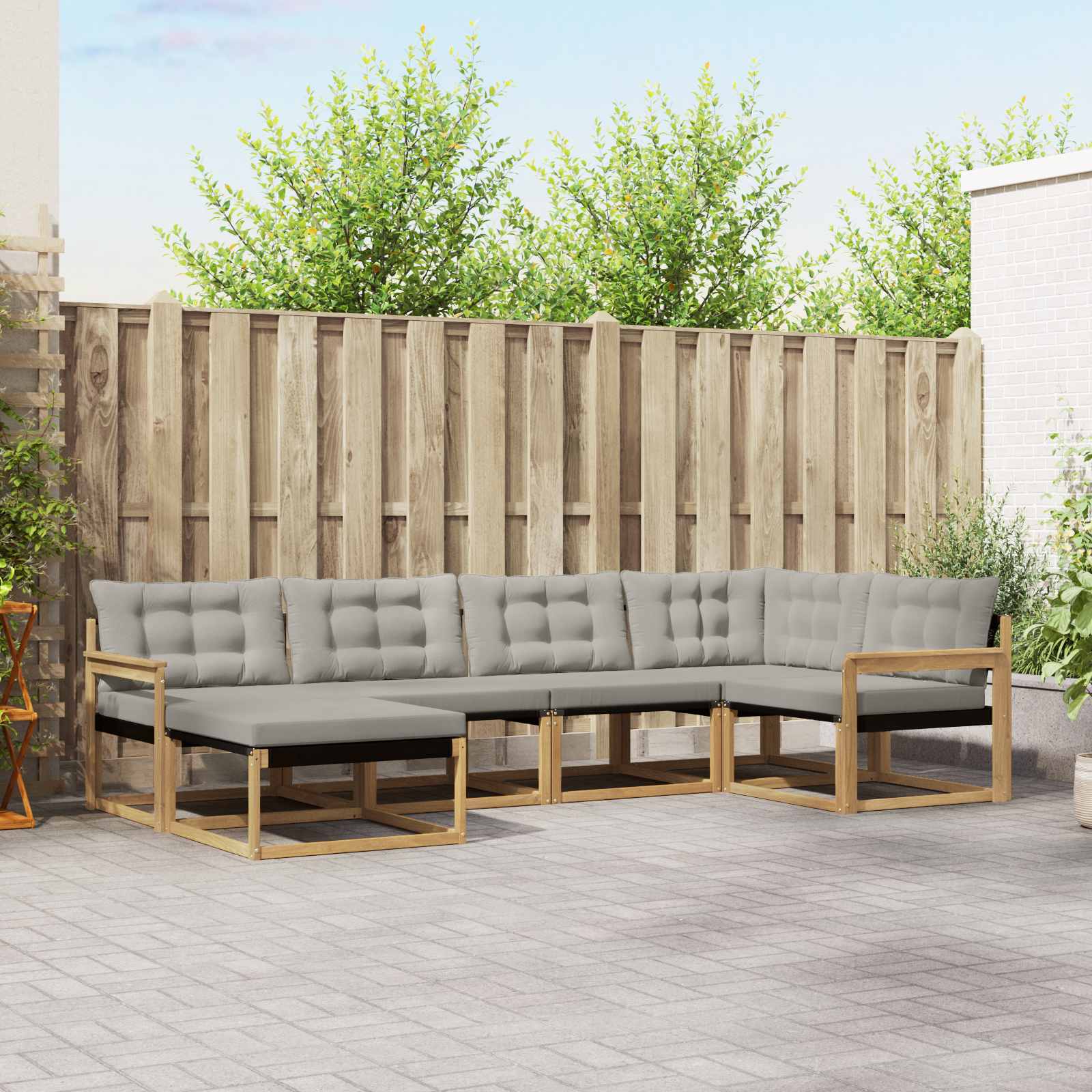 Outdoor-Sofagarnitur 6 pcs Weiß und Hellgrau