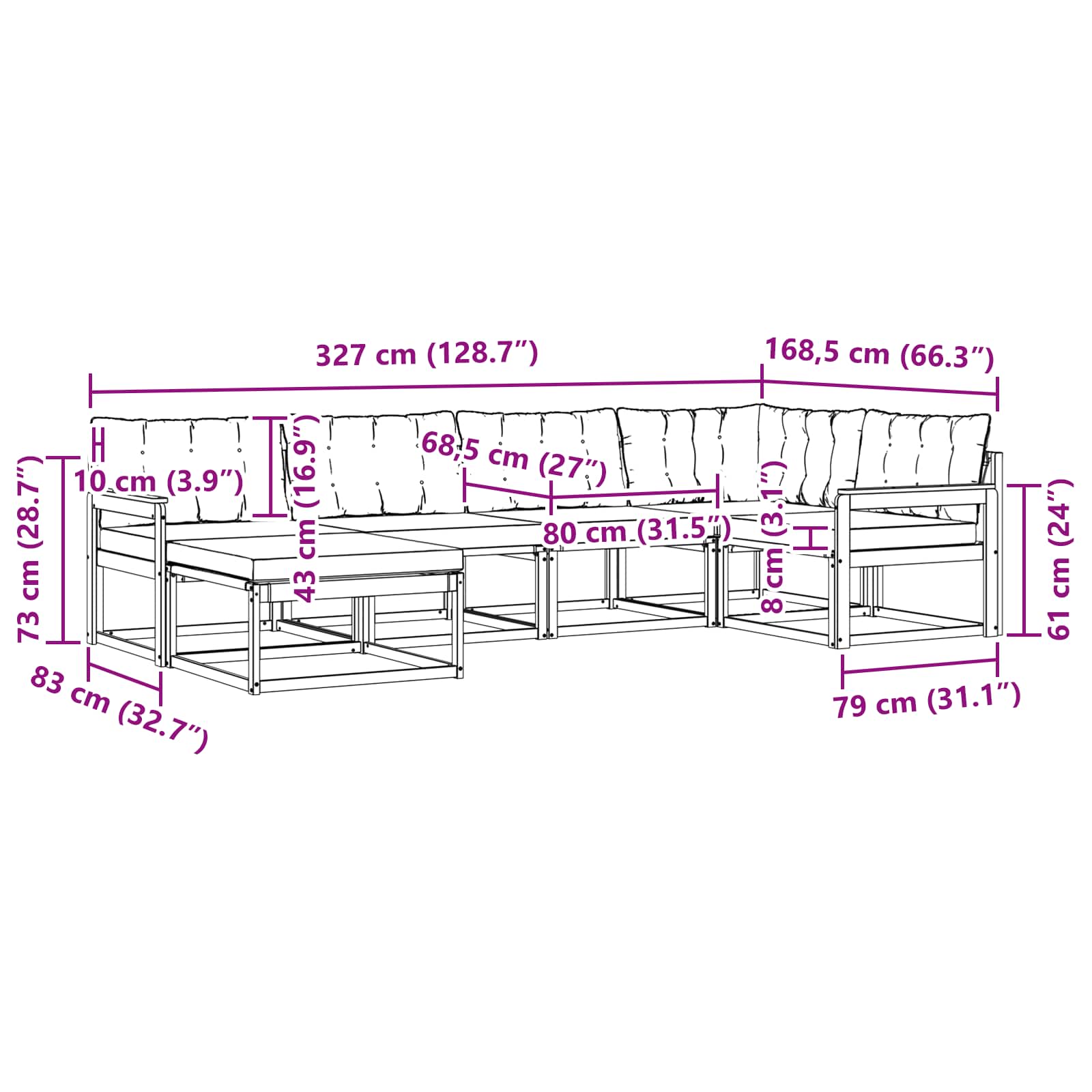 Outdoor-Sofagarnitur mit Kissen 6 pcs Weiß und Schwarz