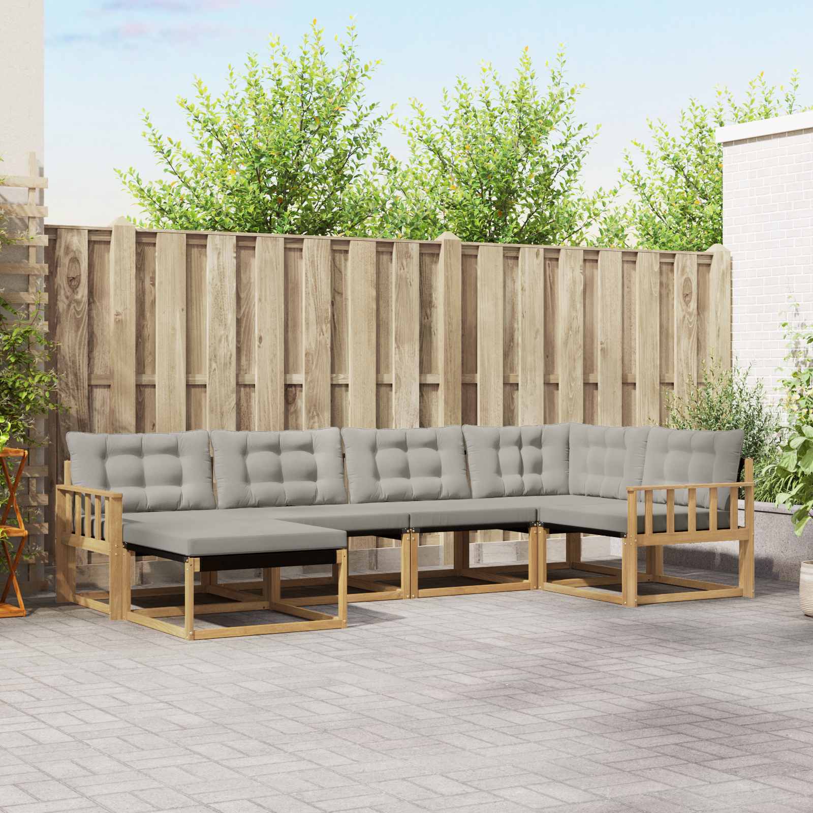 Outdoor-Sofagarnitur 6 pcs Weiß und Hellgrau