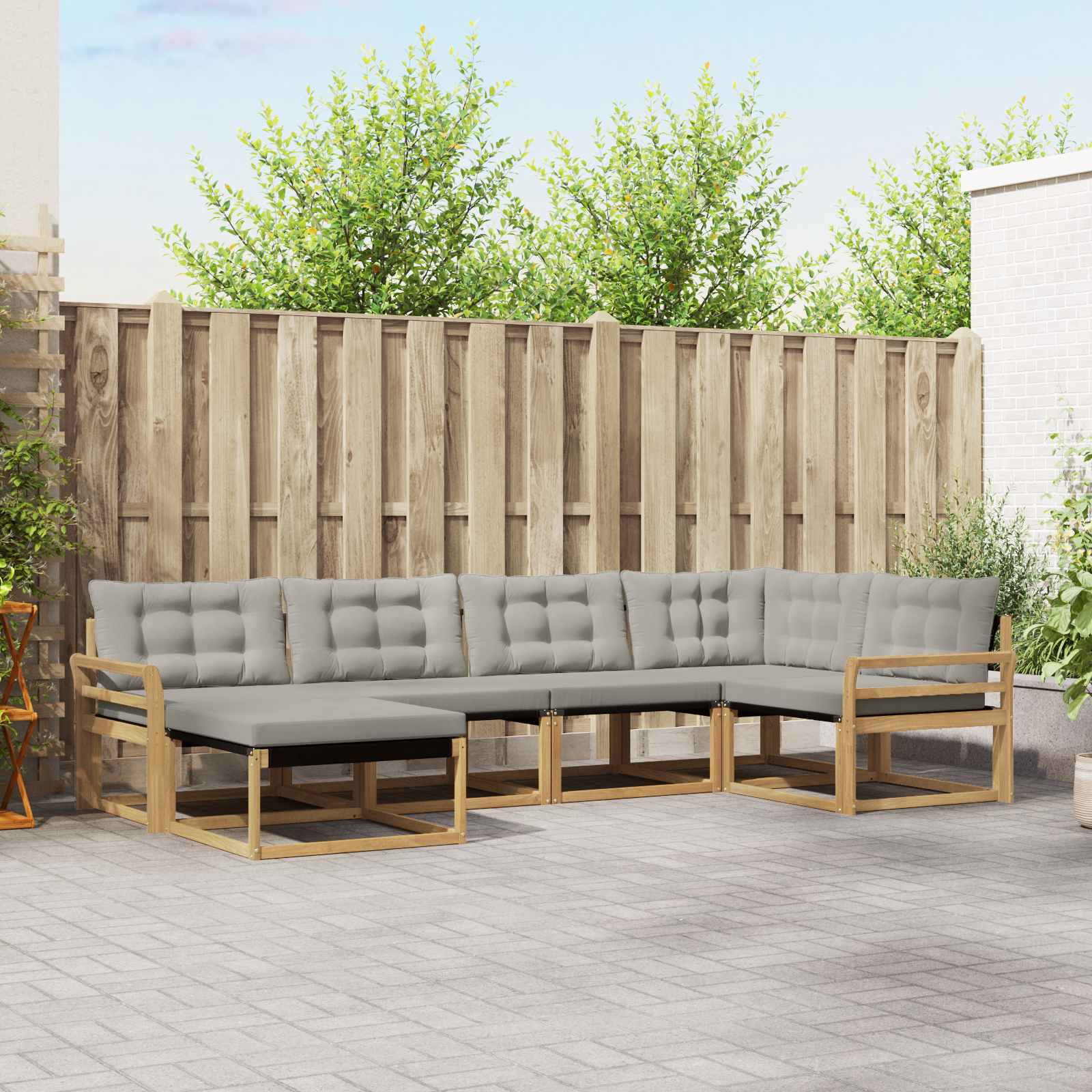 Outdoor-Sofagarnitur 6 pcs Weiß und Hellgrau