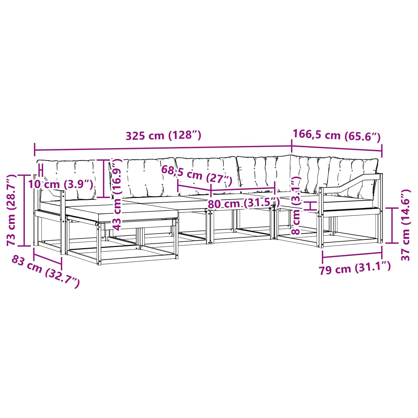 Outdoor-Sofagarnitur mit Kissen 6 pcs Weiß und Creme