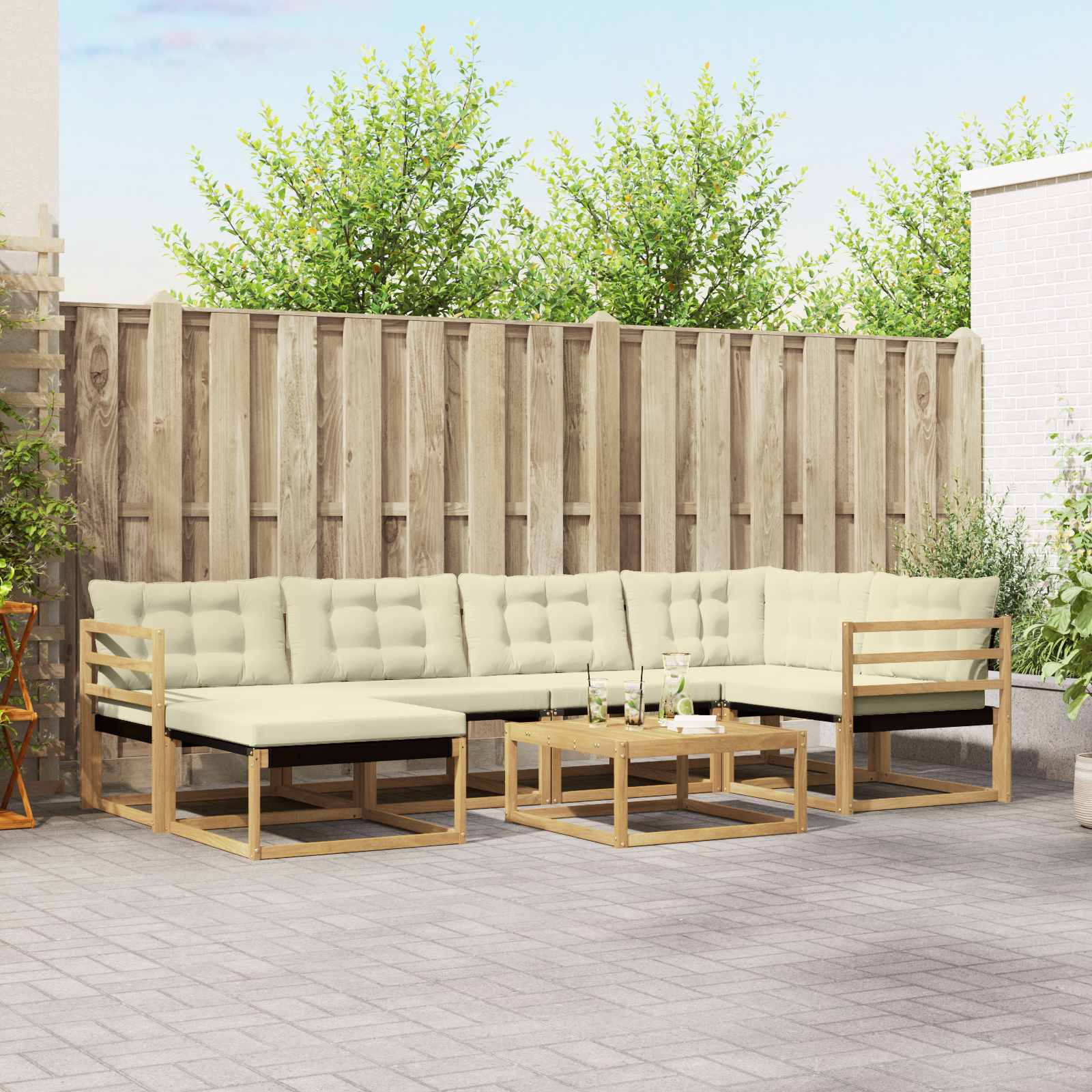 Outdoor-Sofagarnitur 7 pcs Weiß und Creme 79 x 79 x 37 cm