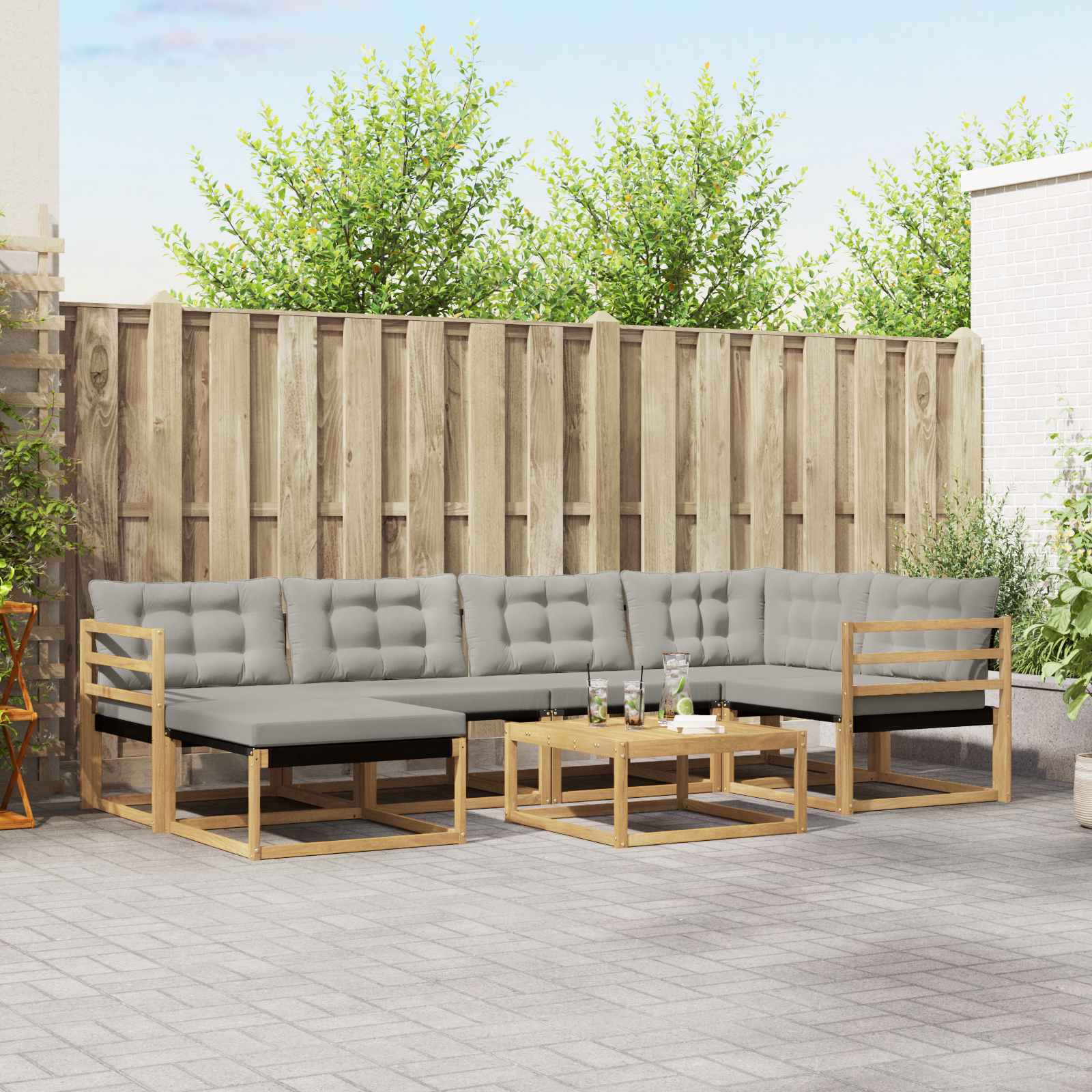 Outdoor-Sofagarnitur 7 pcs Weiß und Hellgrau 79 x 79 x 37 cm