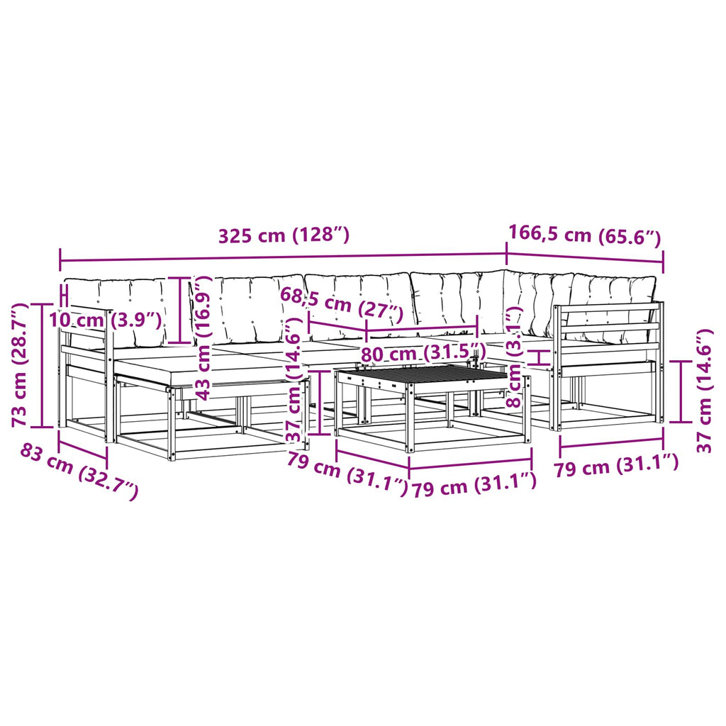 Outdoor-Sofagarnitur 7 pcs Weiß und Schwarz 79 x 79 x 37 cm