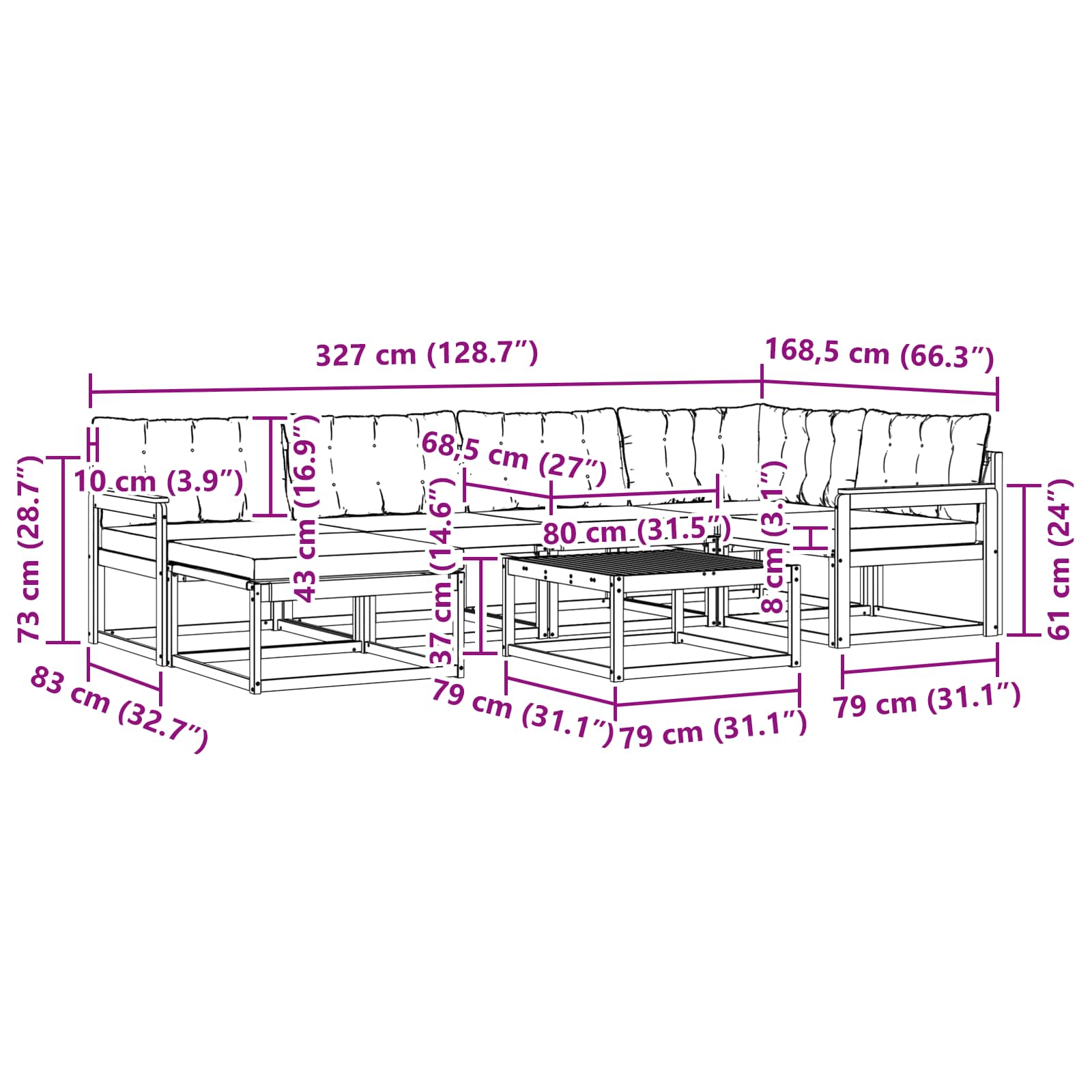 Outdoor-Sofagarnitur 7 pcs Weiß und Creme 79 x 79 x 37 cm