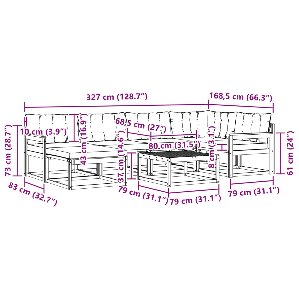 Outdoor-Sofagarnitur 7 pcs Weiß und Schwarz 79 x 79 x 37 cm