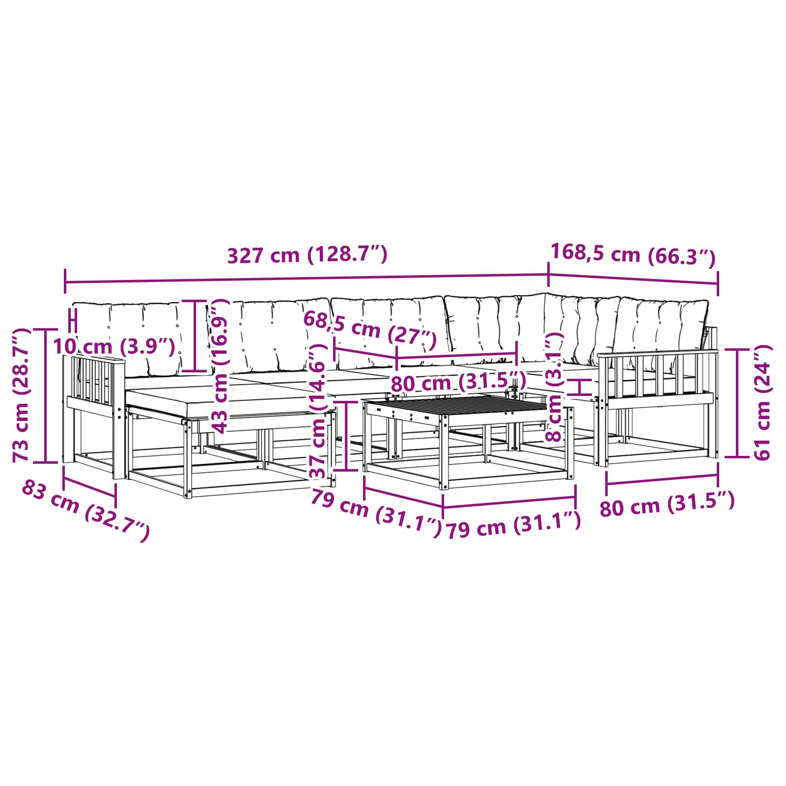 Outdoor-Sofagarnitur 7 pcs Weiß und Creme 79 x 79 x 37 cm