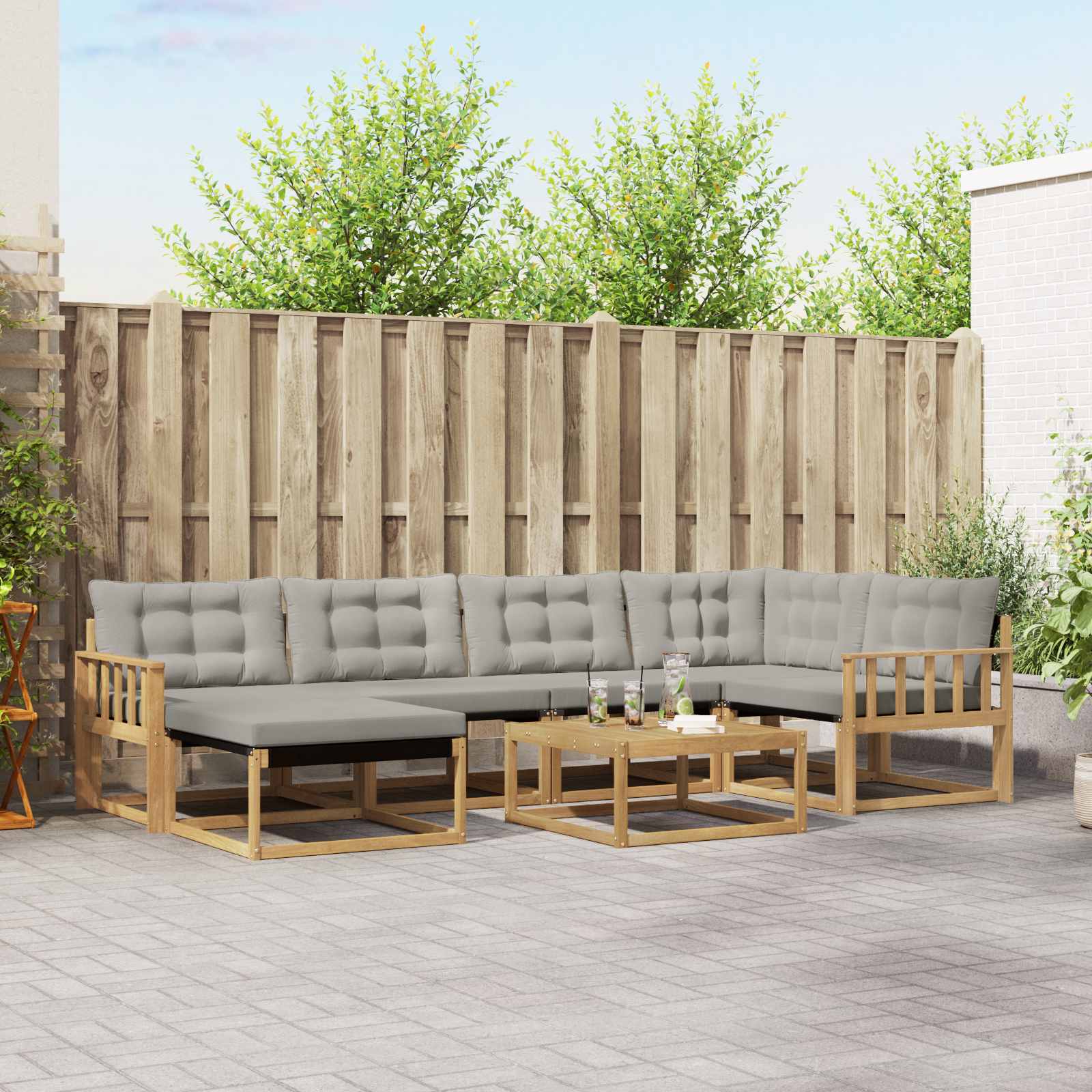 Outdoor-Sofagarnitur 7 pcs Weiß und Hellgrau 79 x 79 x 37 cm