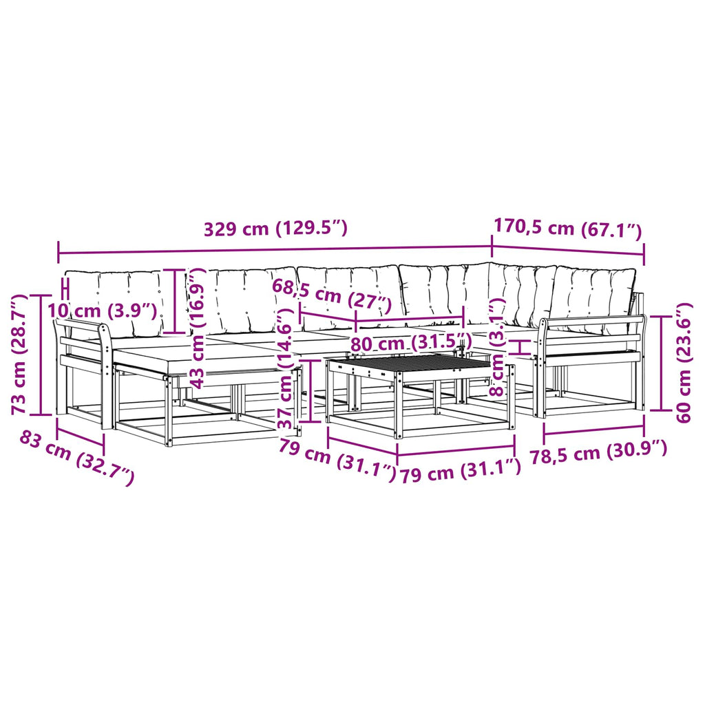 Outdoor-Sofagarnitur 7 pcs Weiß und Schwarz 79 x 79 x 37 cm