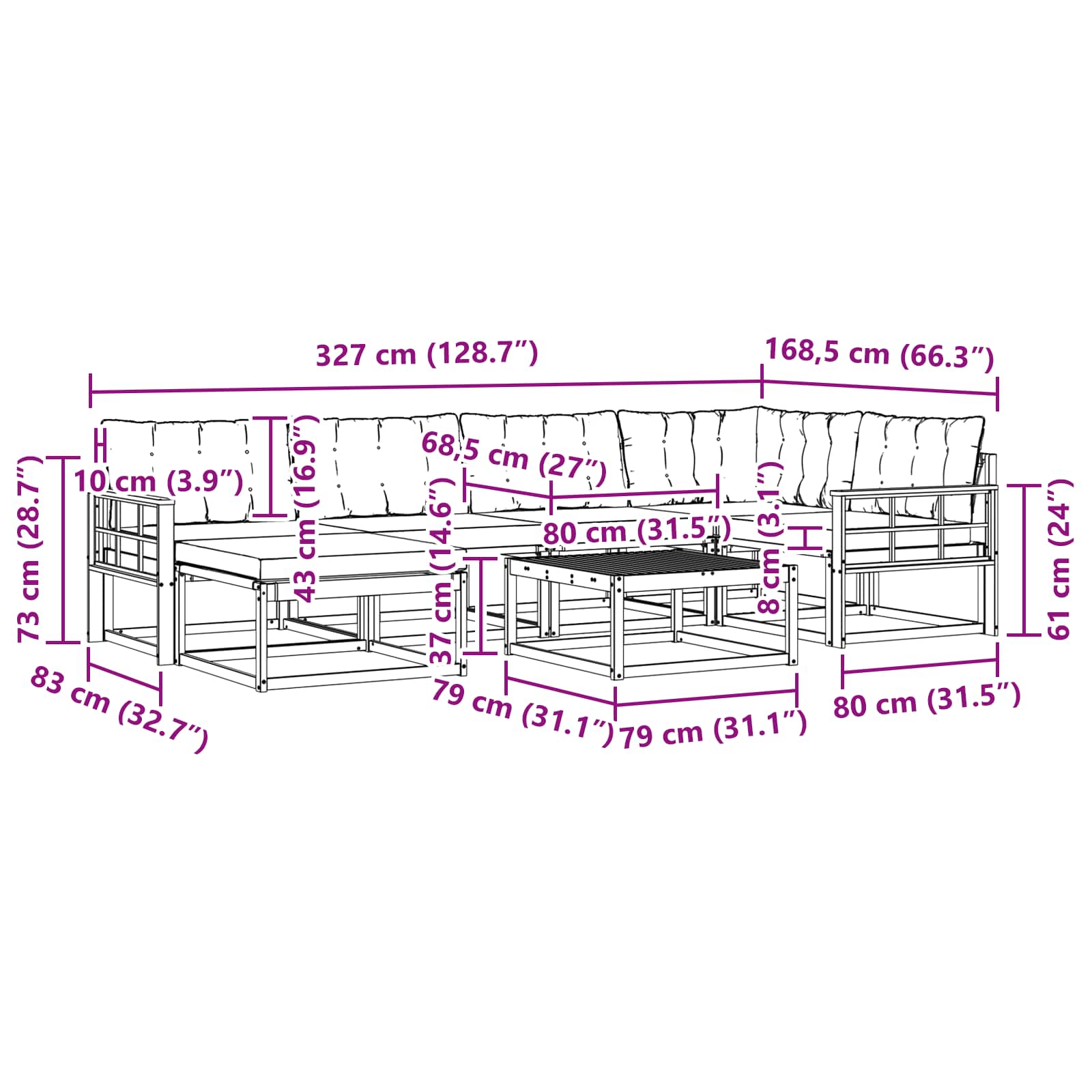 Outdoor-Sofagarnitur 7 pcs Weiß und Hellgrau 79 x 79 x 37 cm