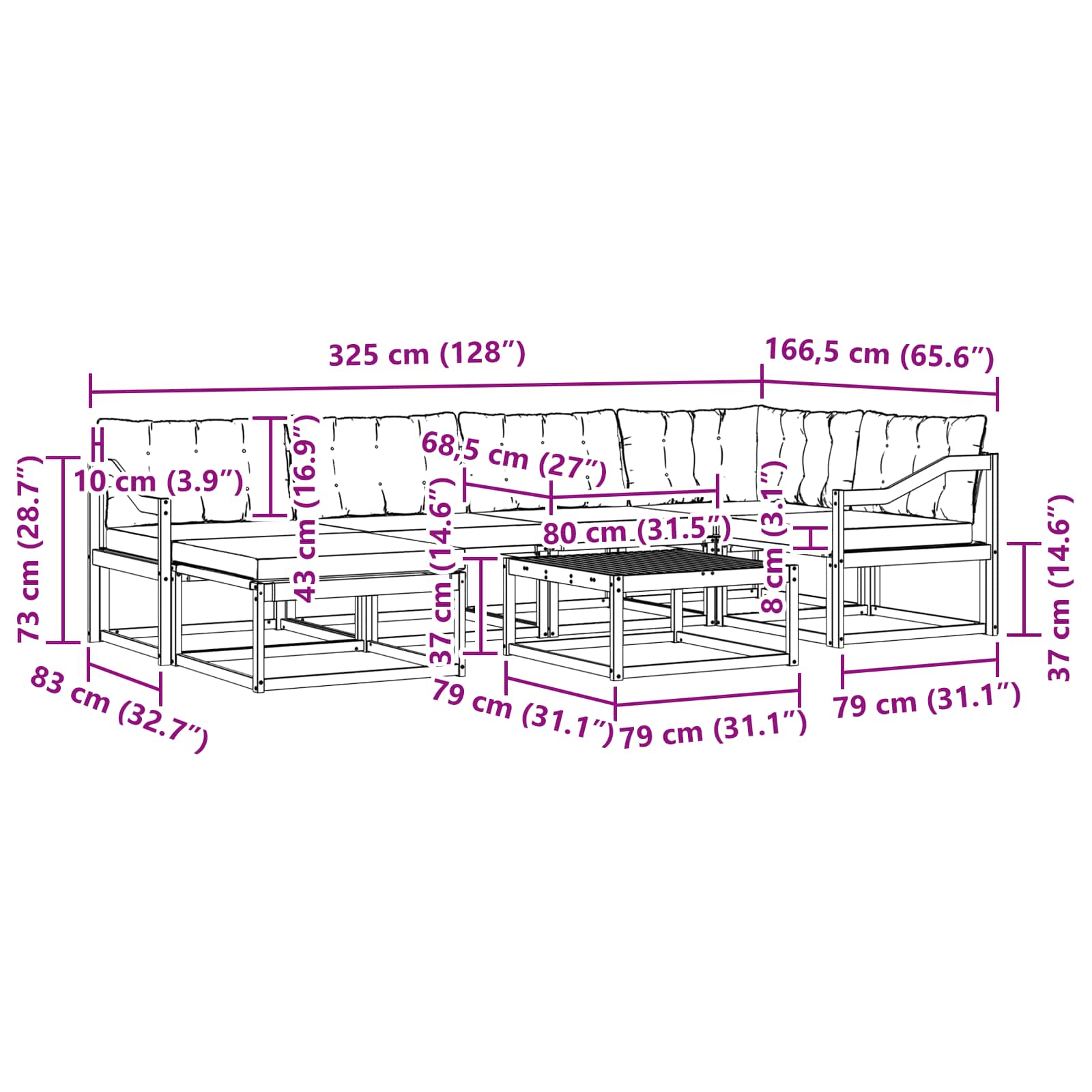 Outdoor-Sofagarnitur 7 pcs Weiß und Beige 79 x 79 x 37 cm