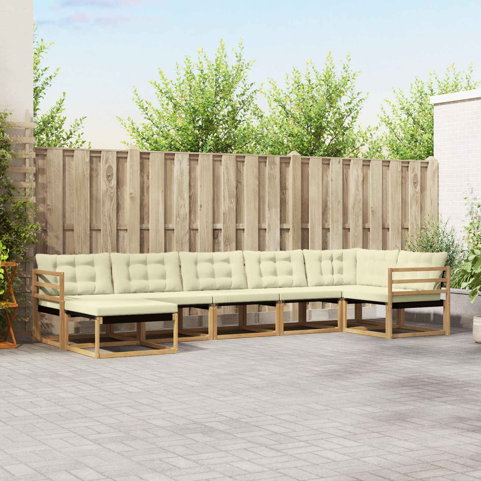 Outdoor-Sofagarnitur mit Kissen 7 pcs Weiß und Creme
