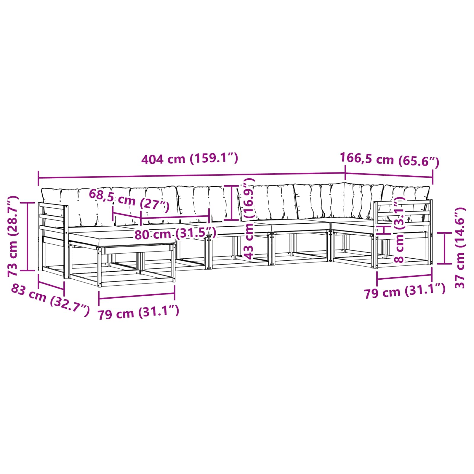 Outdoor-Sofagarnitur mit Kissen 7 pcs Weiß und Creme