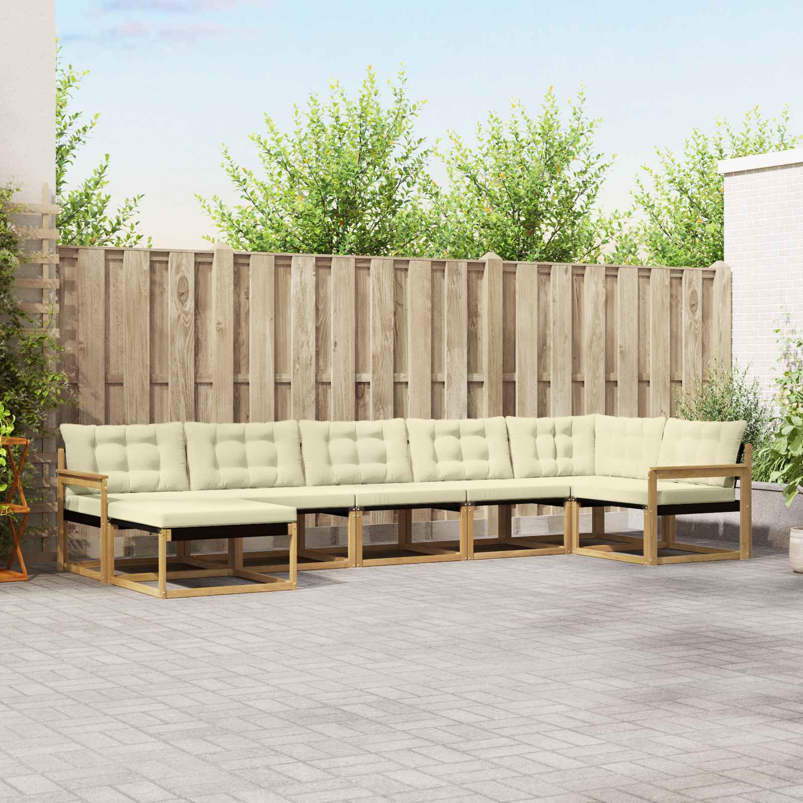 Outdoor-Sofagarnitur mit Kissen 7 pcs Weiß und Creme