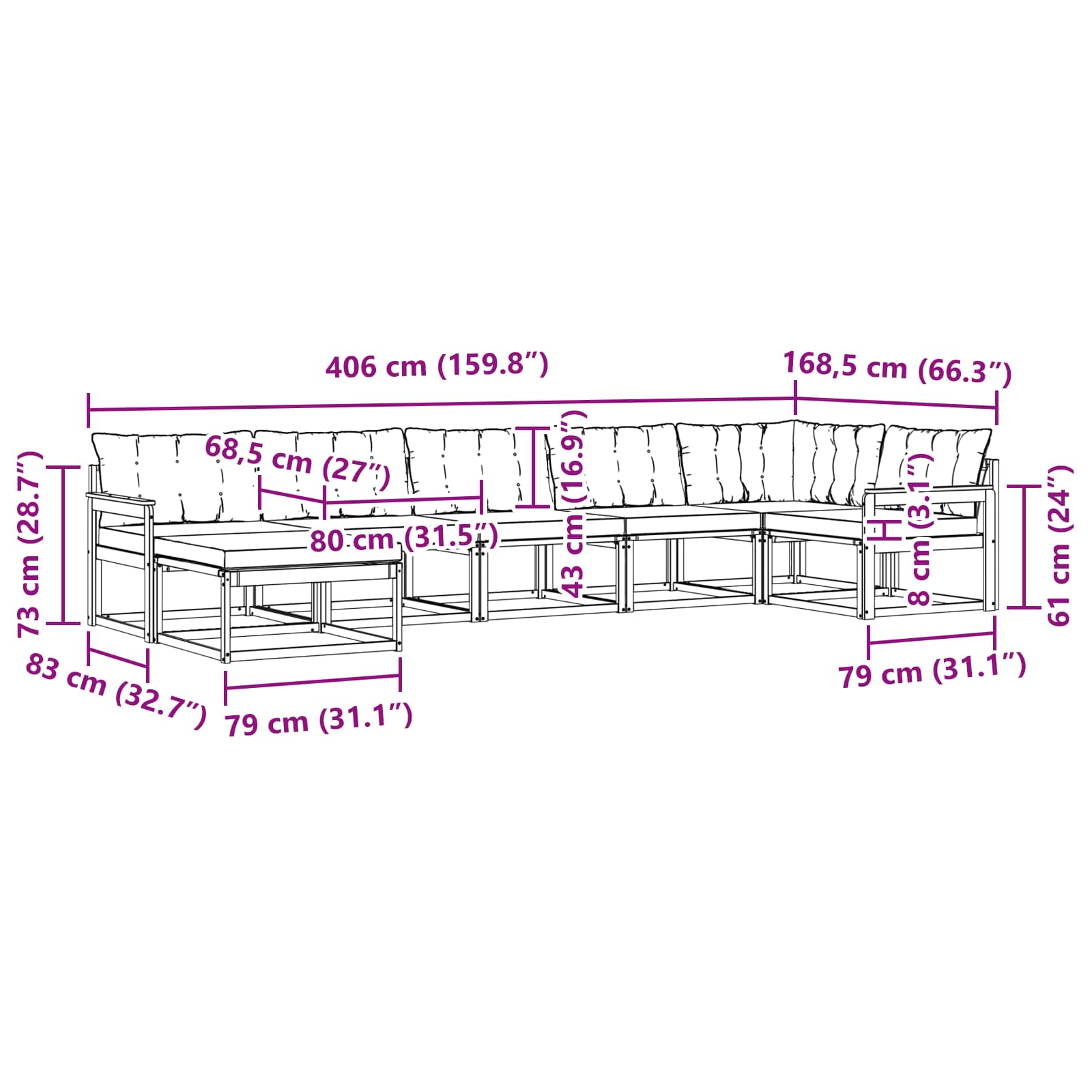 Outdoor-Sofagarnitur mit Kissen 7 pcs Weiß und Creme