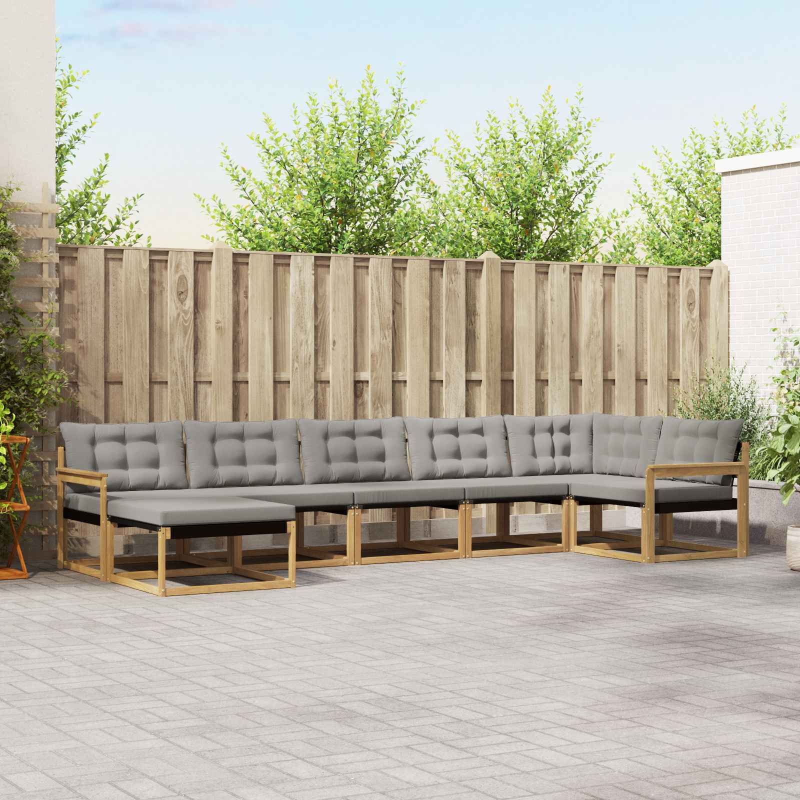 Outdoor-Sofagarnitur 7 pcs Weiß und Hellgrau