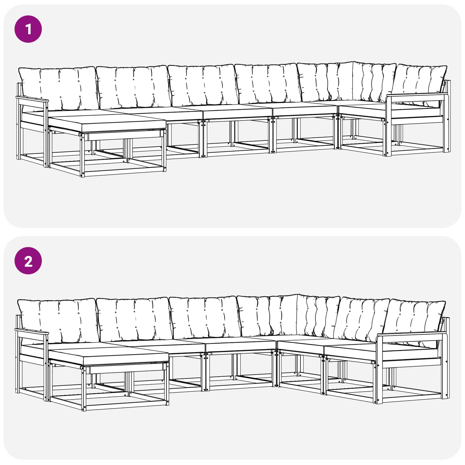 Outdoor-Sofagarnitur mit Kissen 7 pcs Weiß und Schwarz