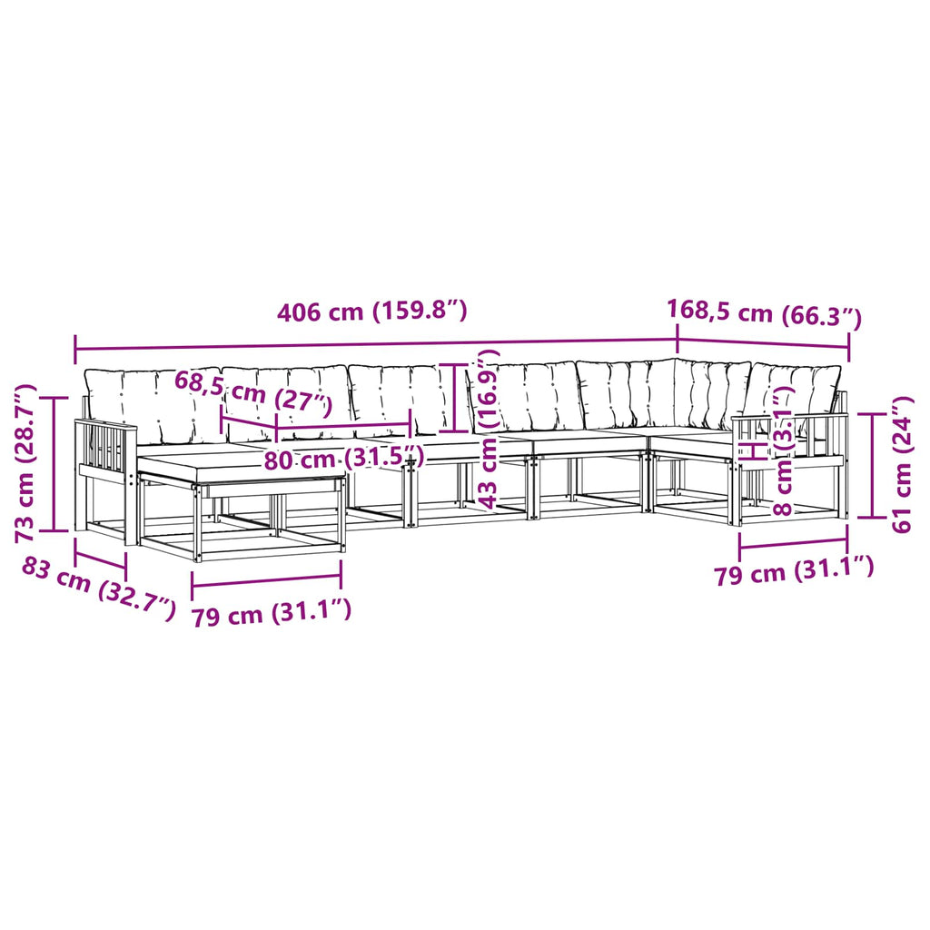 Outdoor-Sofagarnitur mit Kissen 7 pcs Weiß und Beige