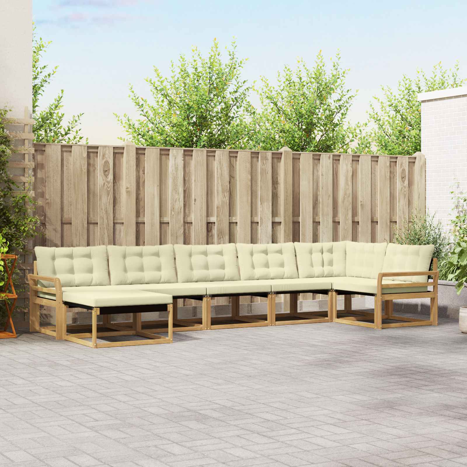 Outdoor-Sofagarnitur mit Kissen 7 pcs Weiß und Creme