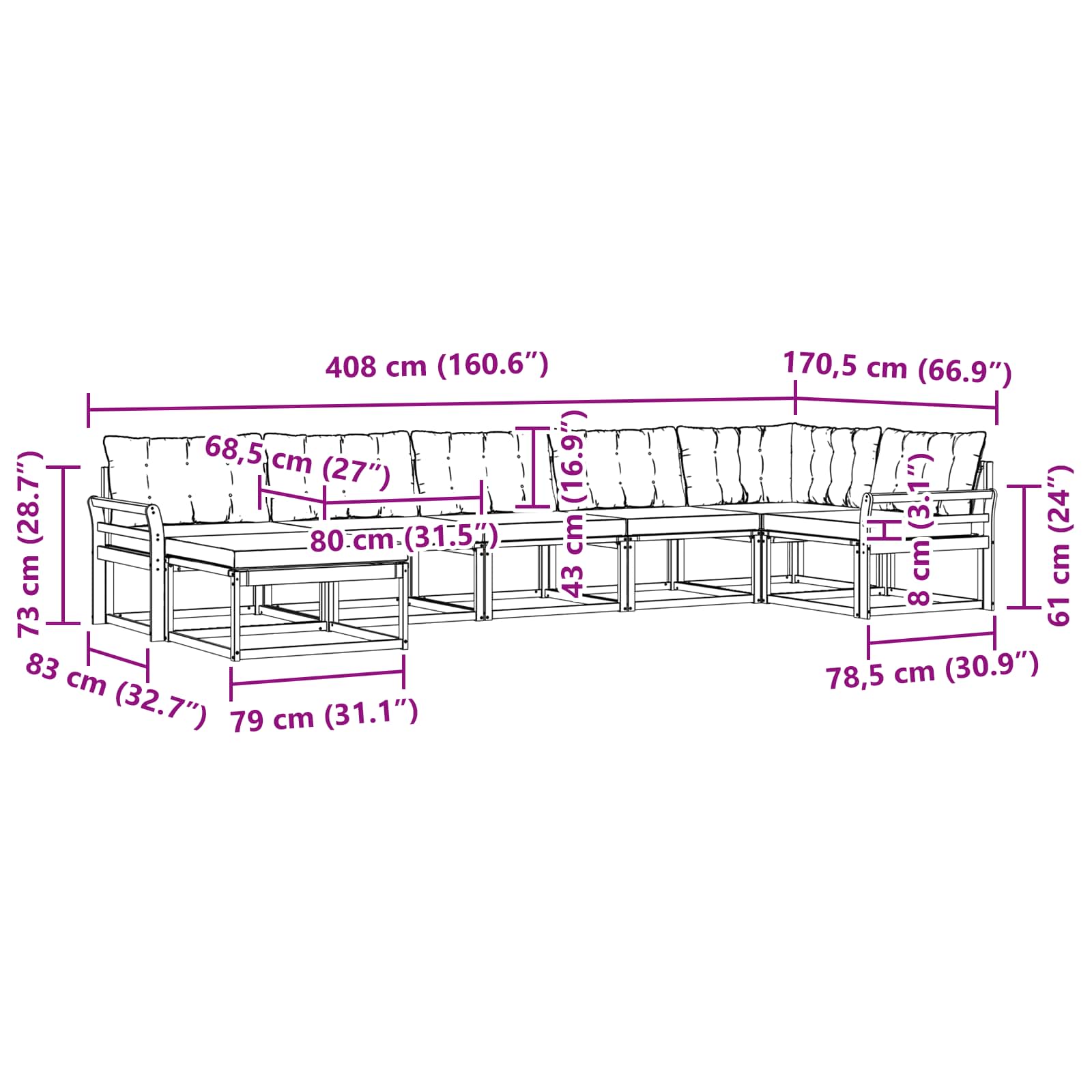 Outdoor-Sofagarnitur 7 pcs Weiß und Hellgrau