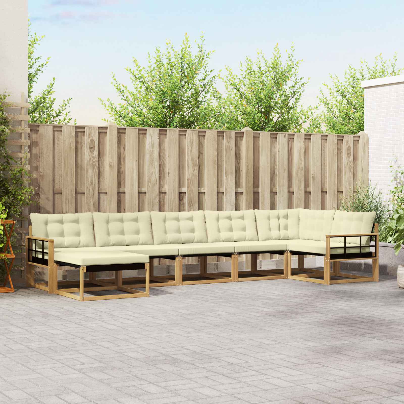Outdoor-Sofagarnitur mit Kissen 7 pcs Weiß und Creme