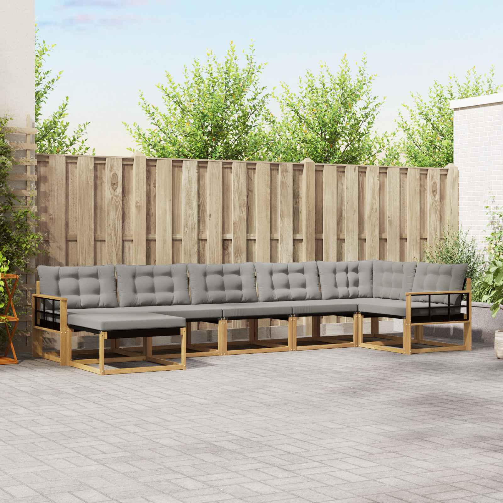 Outdoor-Sofagarnitur 7 pcs Weiß und Hellgrau