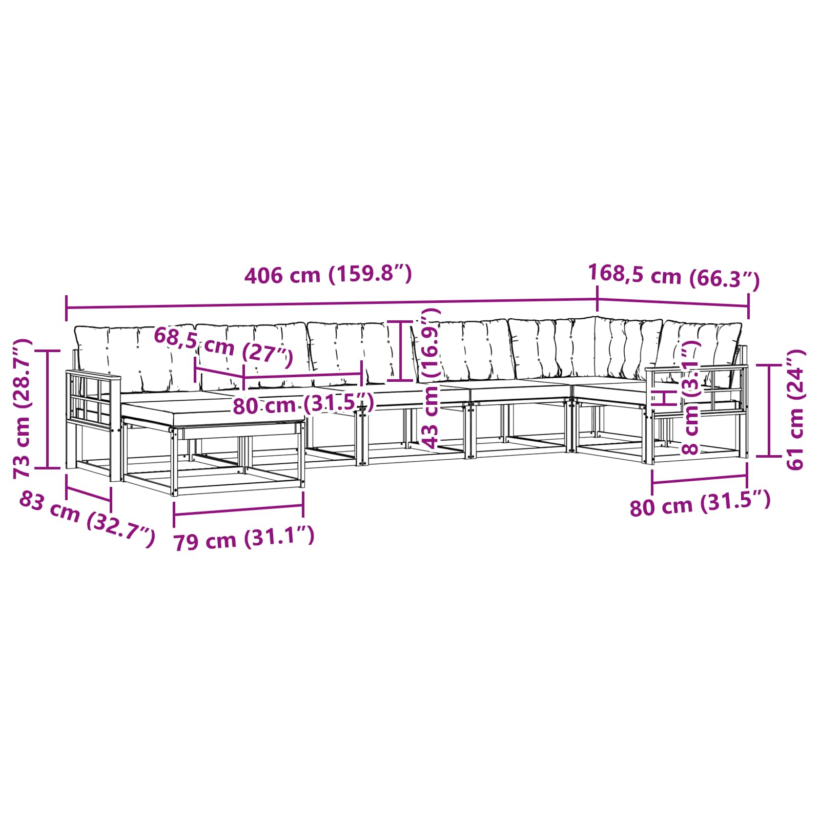Outdoor-Sofagarnitur 7 pcs Weiß und Hellgrau