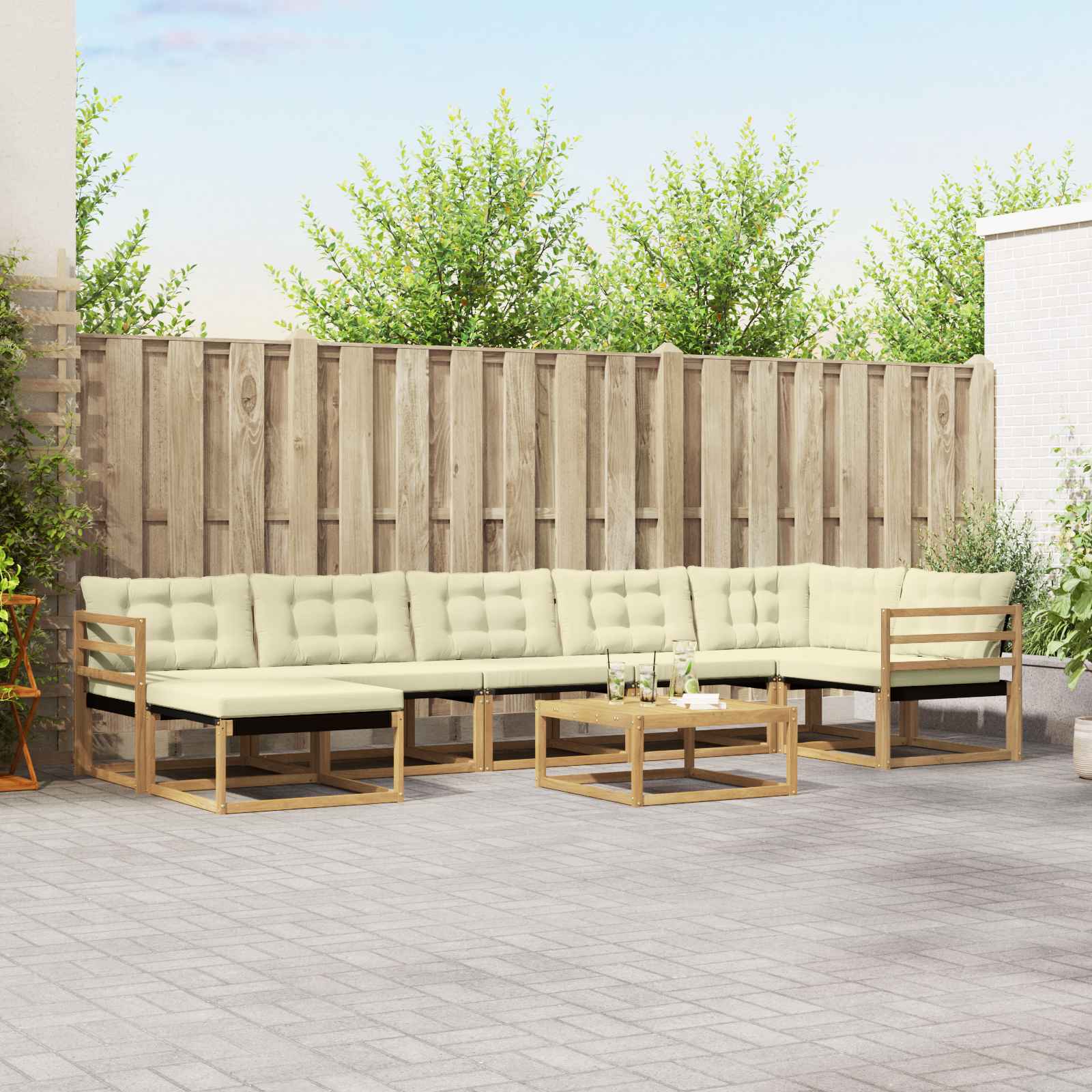 Outdoor-Sofagarnitur 8 pcs Weiß und Creme Massivholz Akazie