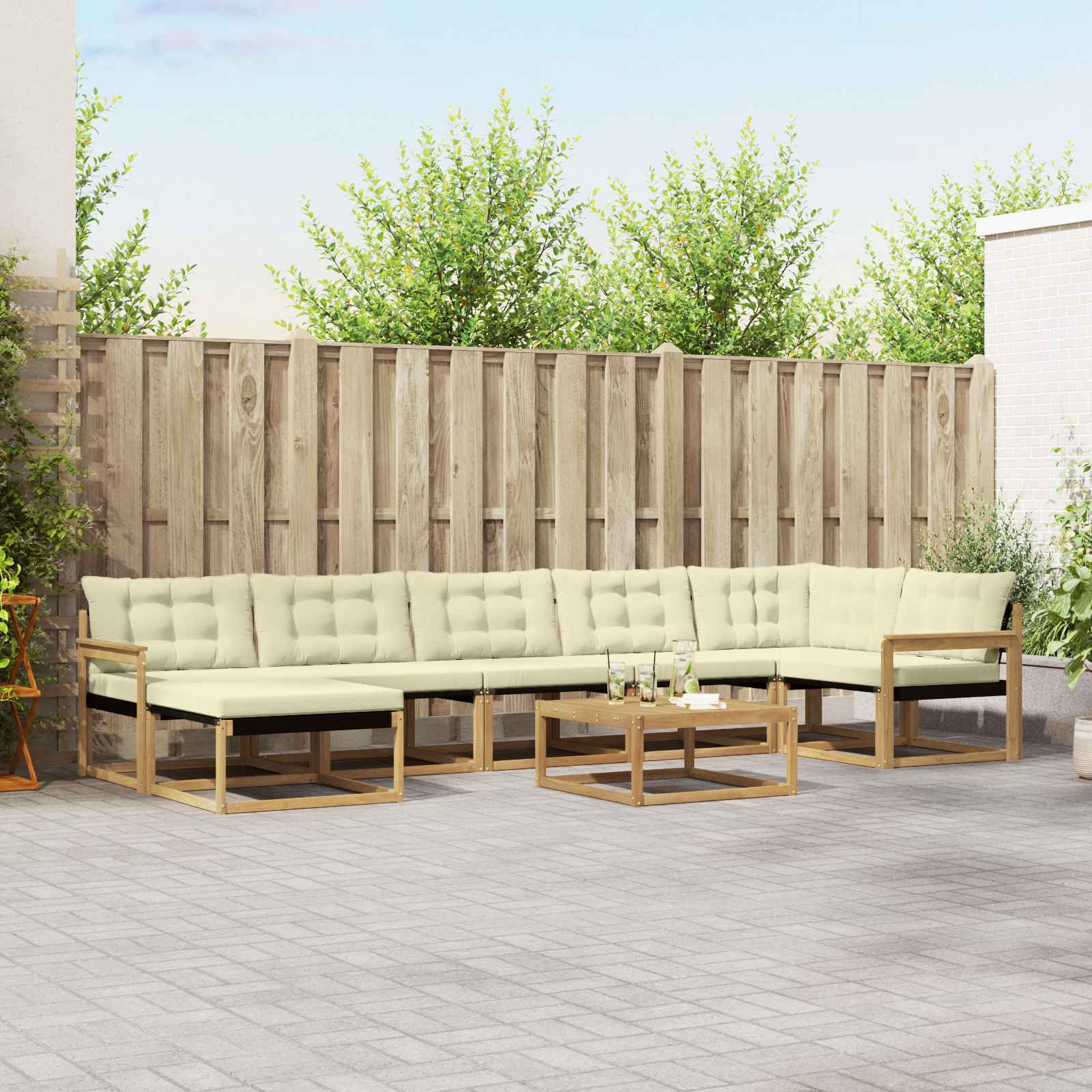 Outdoor-Sofagarnitur 8 pcs Weiß und Creme Massivholz Akazie