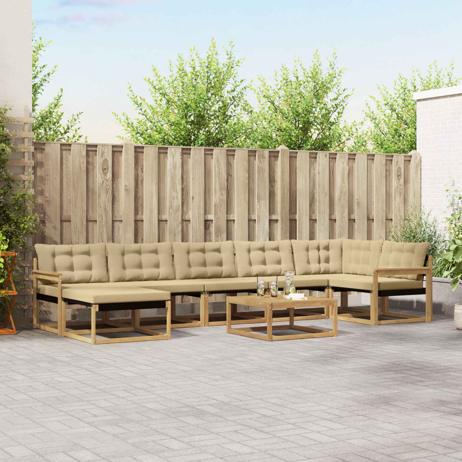 Outdoor-Sofagarnitur 8 pcs Weiß und Beige Massivholz Akazie