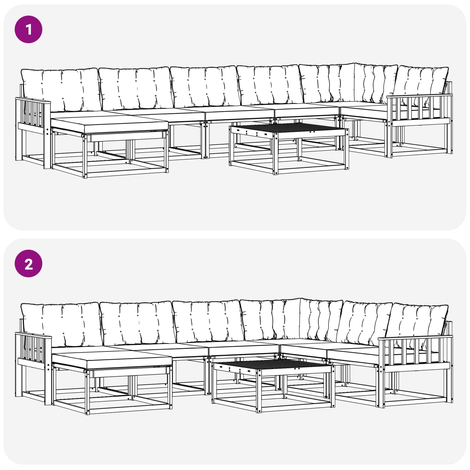 Outdoor-Sofagarnitur 8 pcs Weiß und Hellgrau 79 x 79 x 37 cm