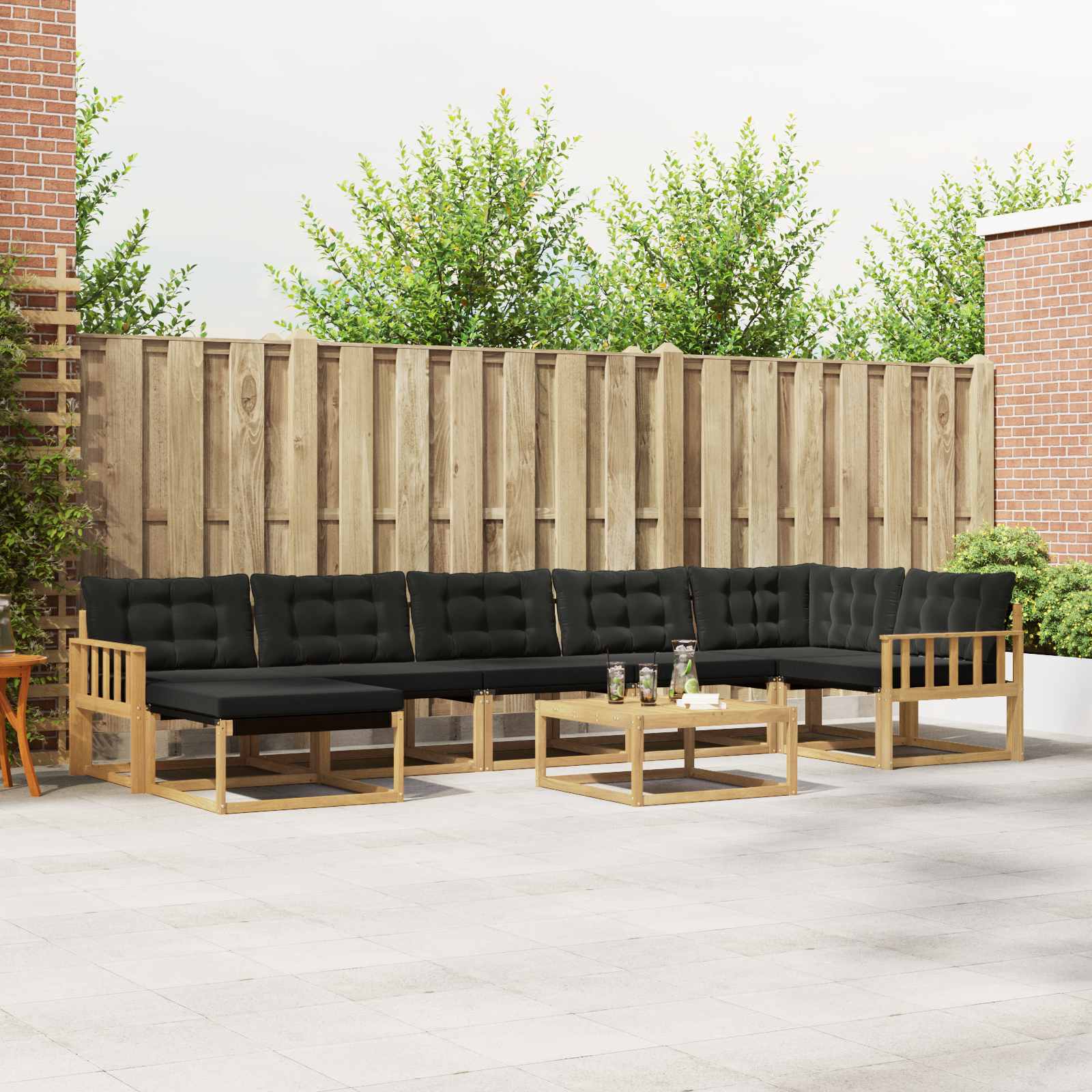 Outdoor-Sofagarnitur 8 pcs Weiß und Schwarz Massivholz Akazie