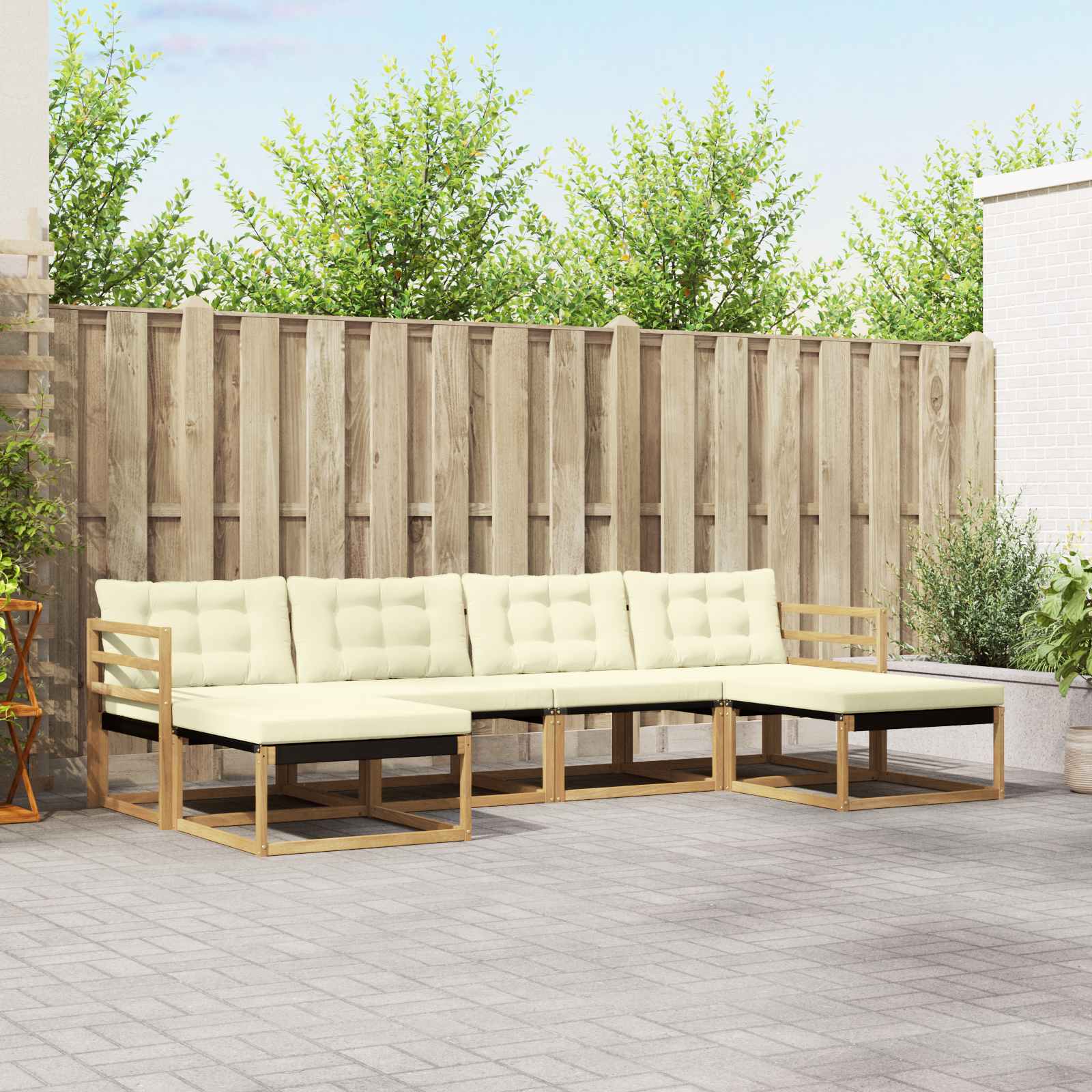Outdoor-Sofagarnitur mit Kissen 6 pcs Weiß und Creme
