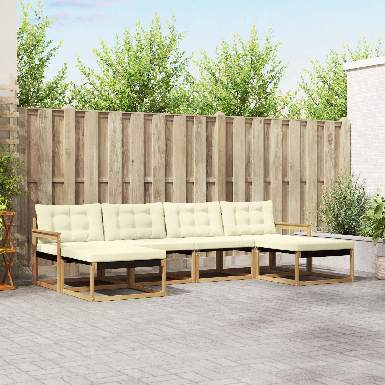 Outdoor-Sofagarnitur mit Kissen 6 pcs Weiß und Creme