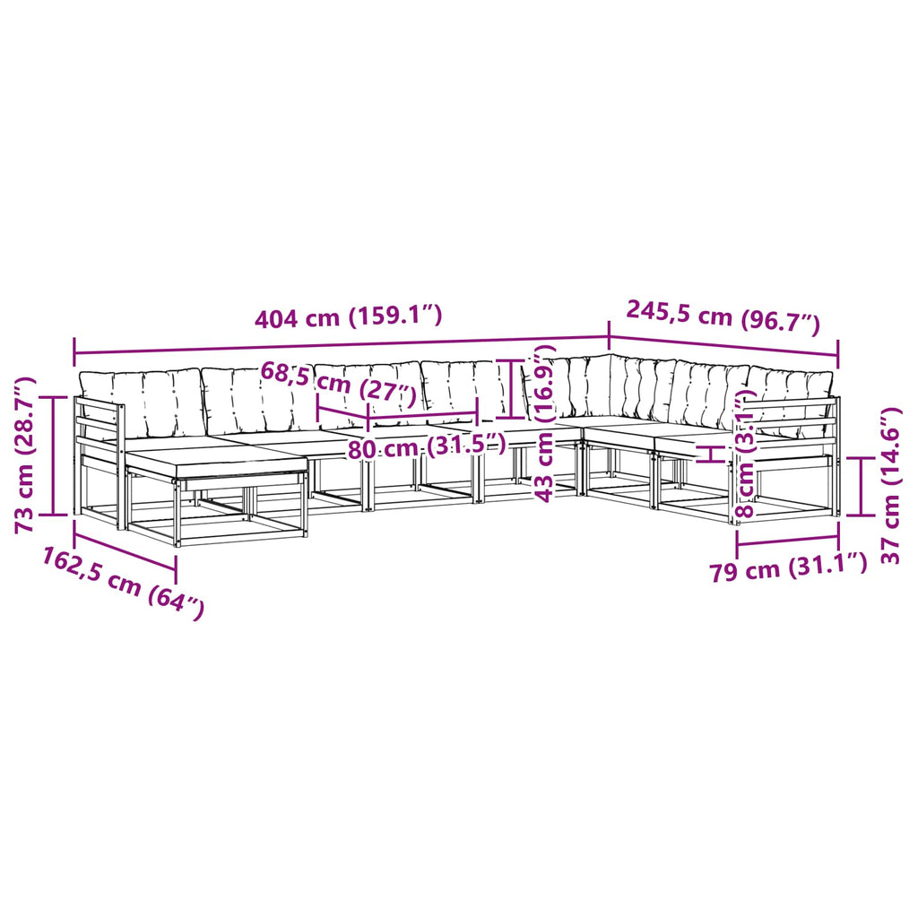 Outdoor-Sofagarnitur 8 pcs Weiß und Hellgrau