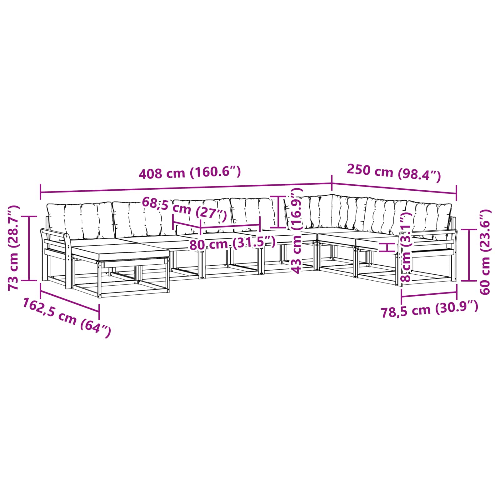 Outdoor-Sofagarnitur mit Kissen 8 pcs Weiß und Creme