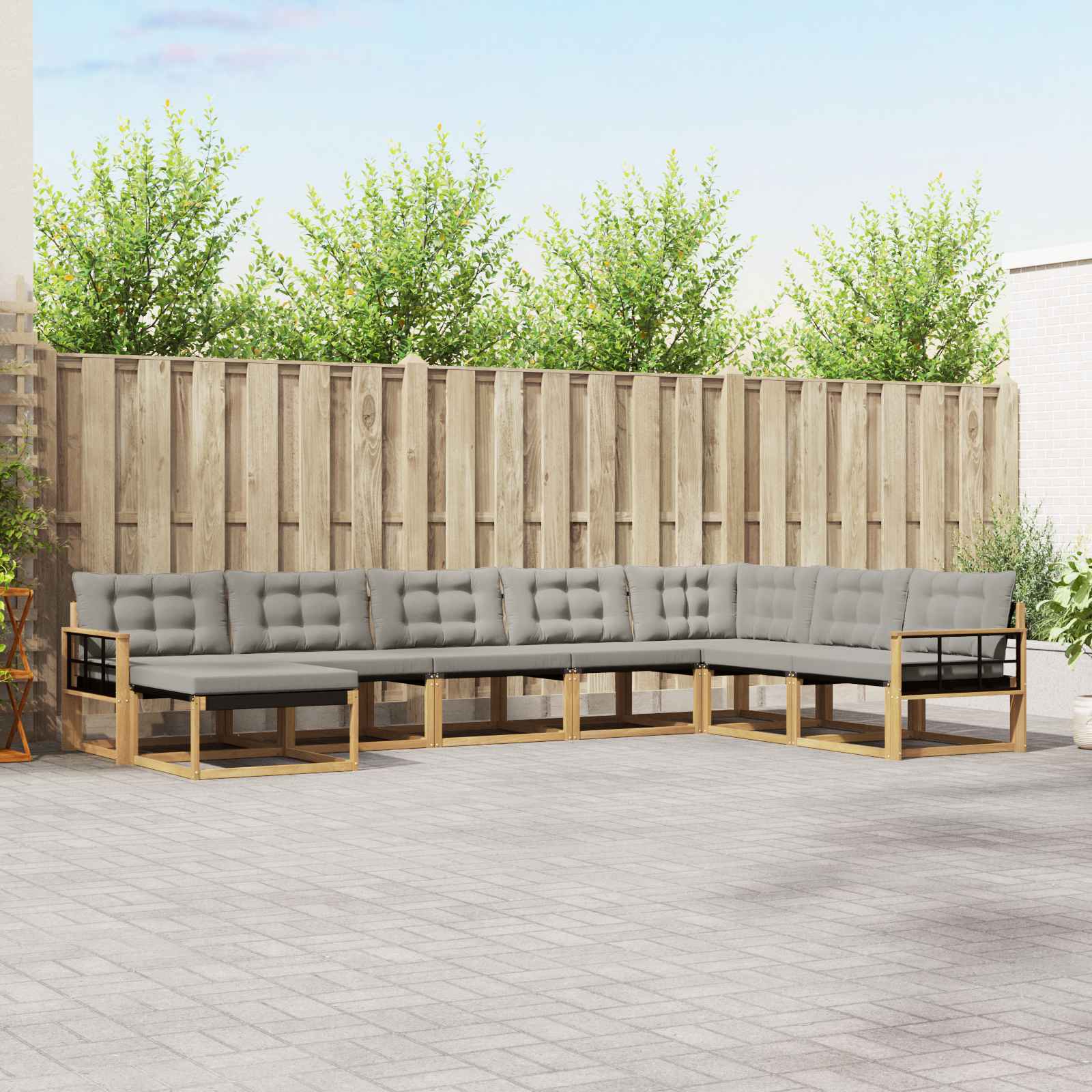 Outdoor-Sofagarnitur 8 pcs Weiß und Hellgrau