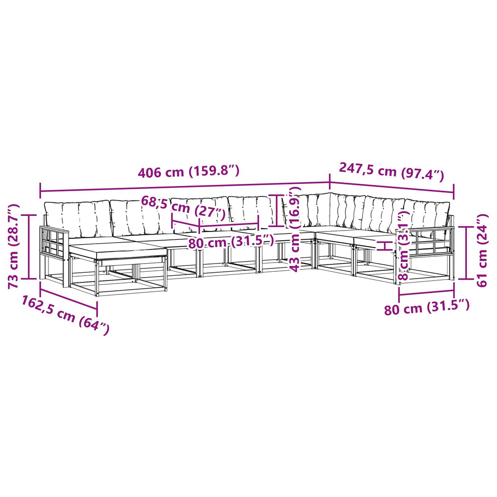Outdoor-Sofagarnitur mit Kissen 8 pcs Weiß und Schwarz