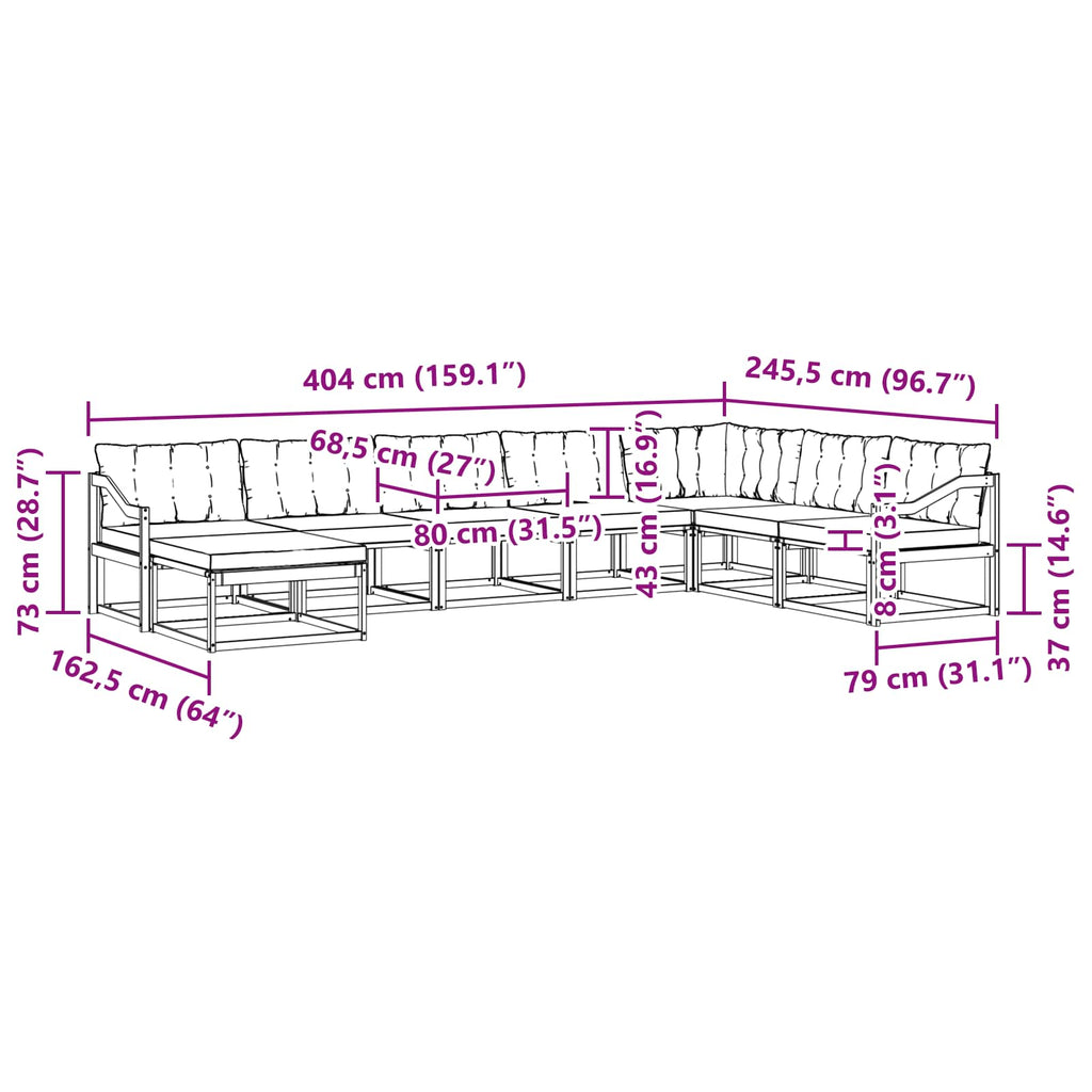 Outdoor-Sofagarnitur mit Kissen 8 pcs Weiß und Creme